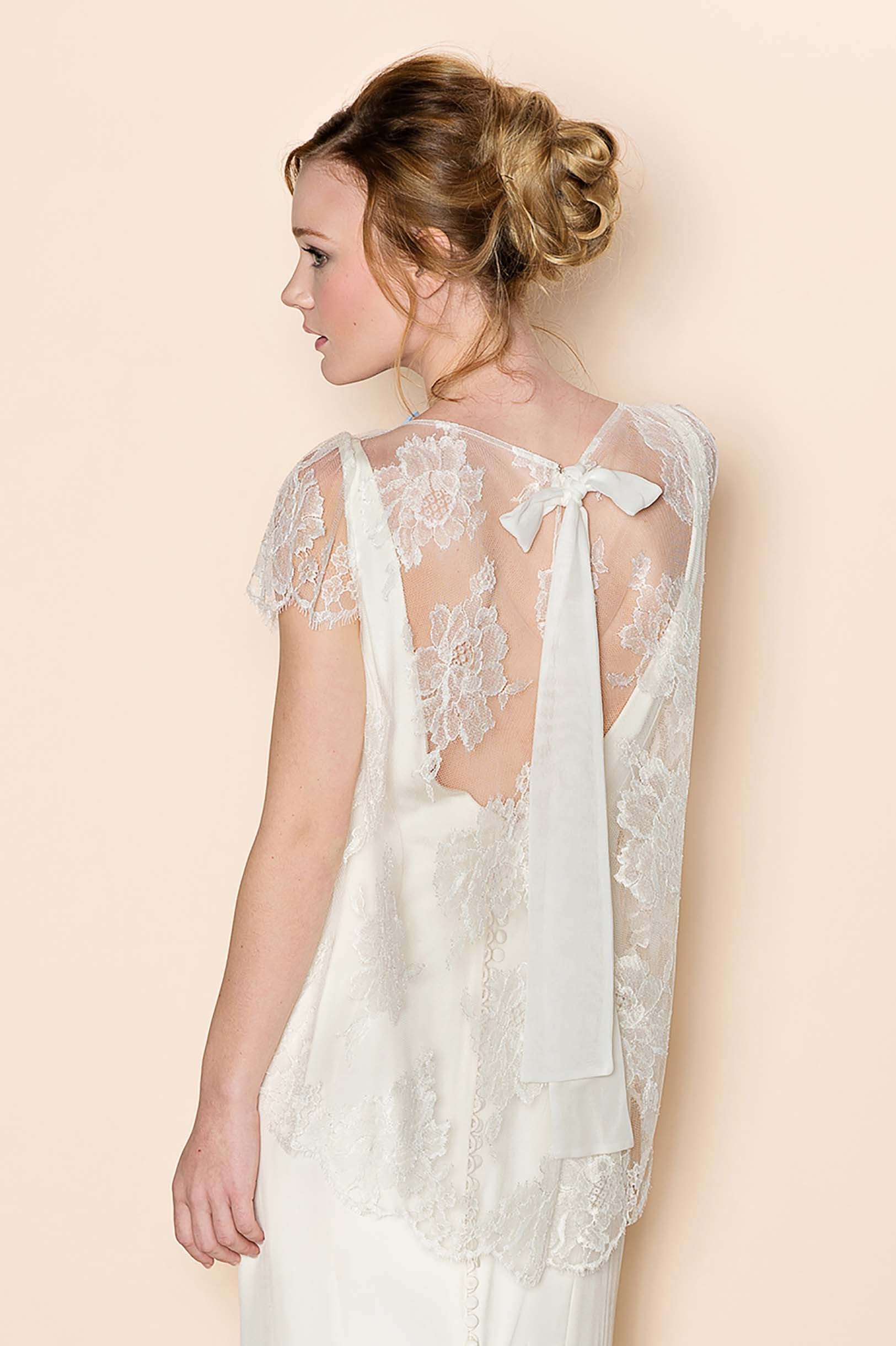 Roseline French Lace Cape Blouse Tee Top in Ivory - Elegant Women's Lace Blouse for Casual Wear, Office Outfits, and Special Occasions