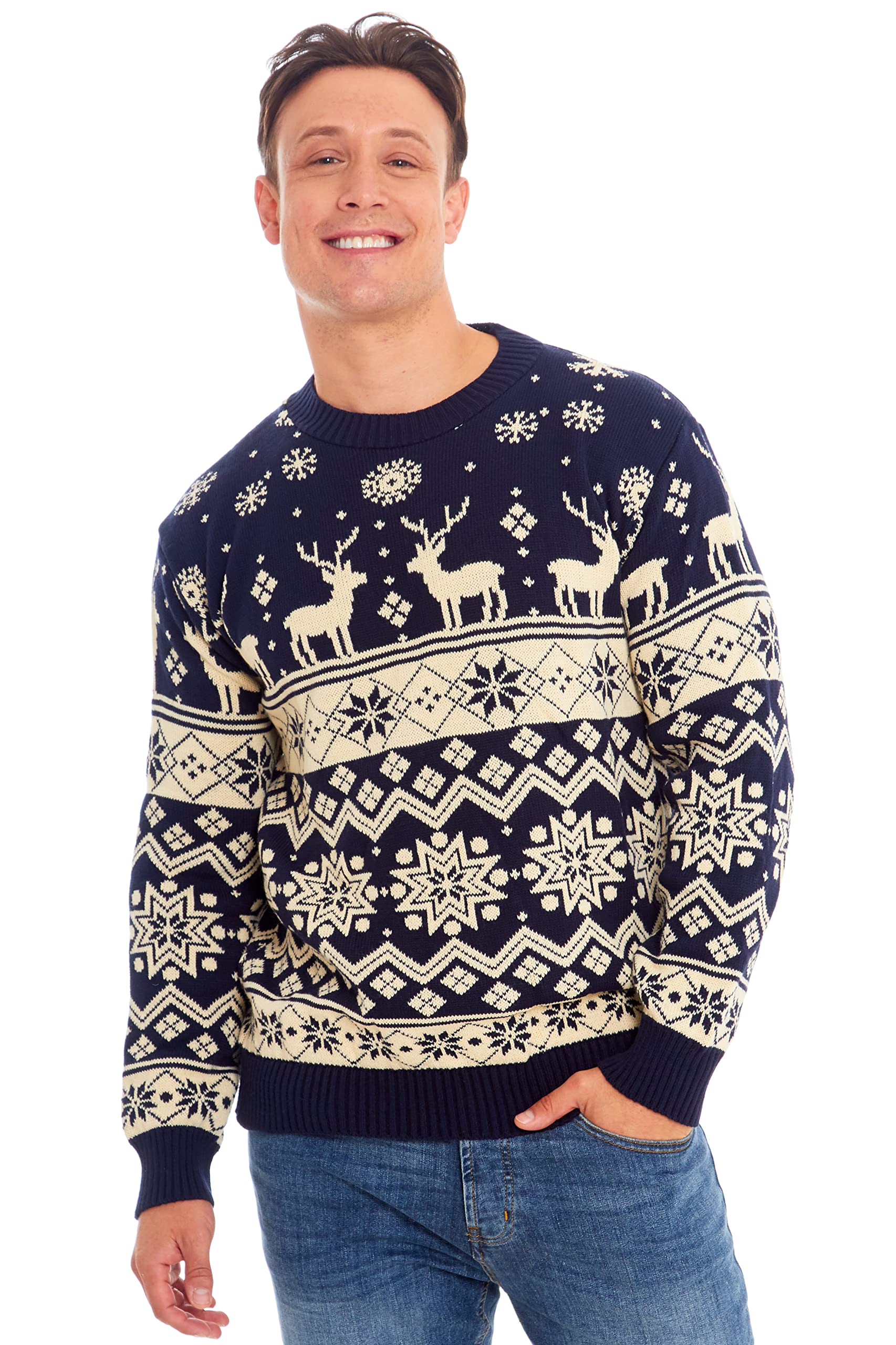 Festive Christmas Fairisle Santa Sweater for Men & Women - Unisex Holiday Party Jumper in Sizes S-4XL - Perfect for Ugly Sweater Contests, Office Parties & Family Gatherings