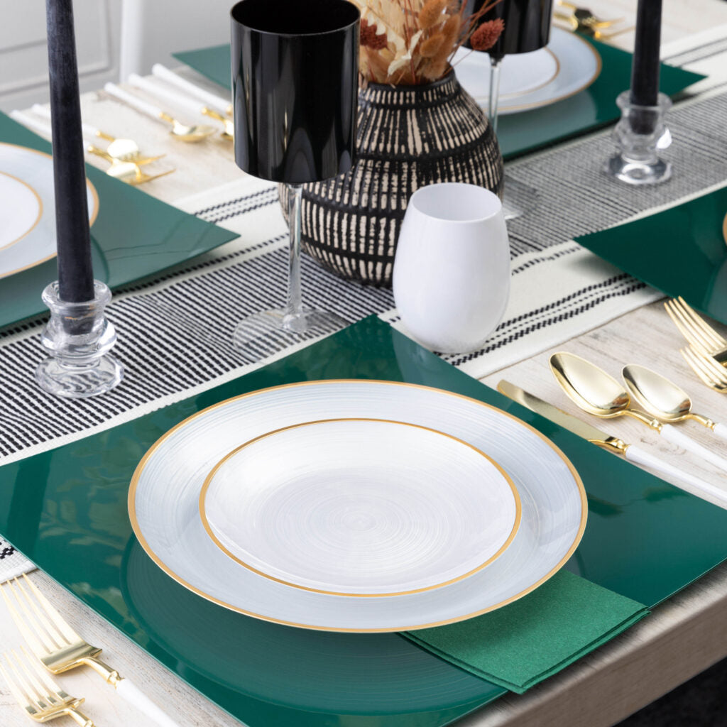 32-Piece Pearl & Gold Plastic Dinnerware Set - Elegant Crystal Design for 16 Guests - Perfect for Weddings, Parties, and Formal Events