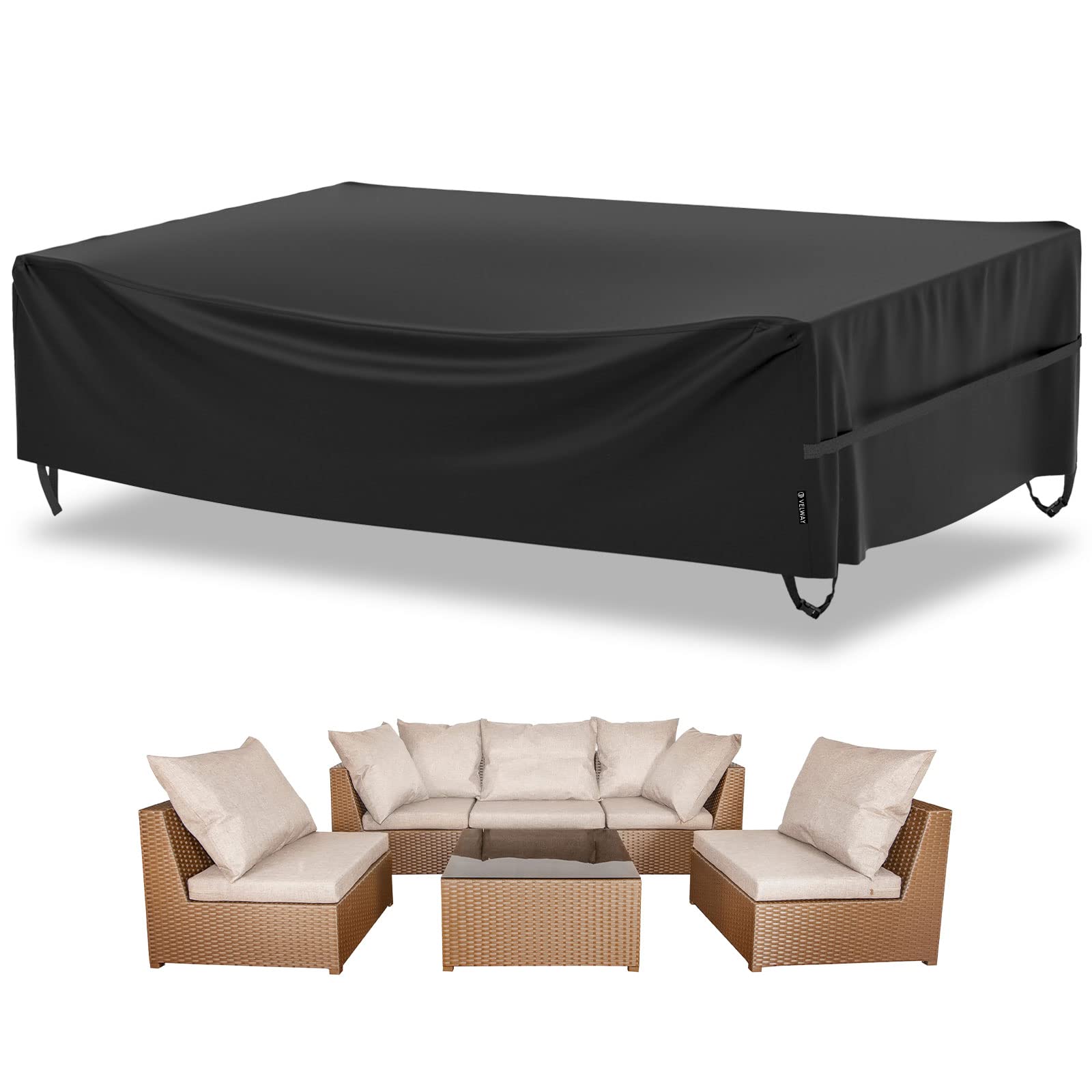 Velway Waterproof Patio Furniture Cover - All Weather Outdoor Sectional Sofa & Table Set Cover, Heavy Duty Oxford Fabric, Tear & Wind Resistant (126x63x28 Inch, Black) for Garden, Deck, and Backyard Protection