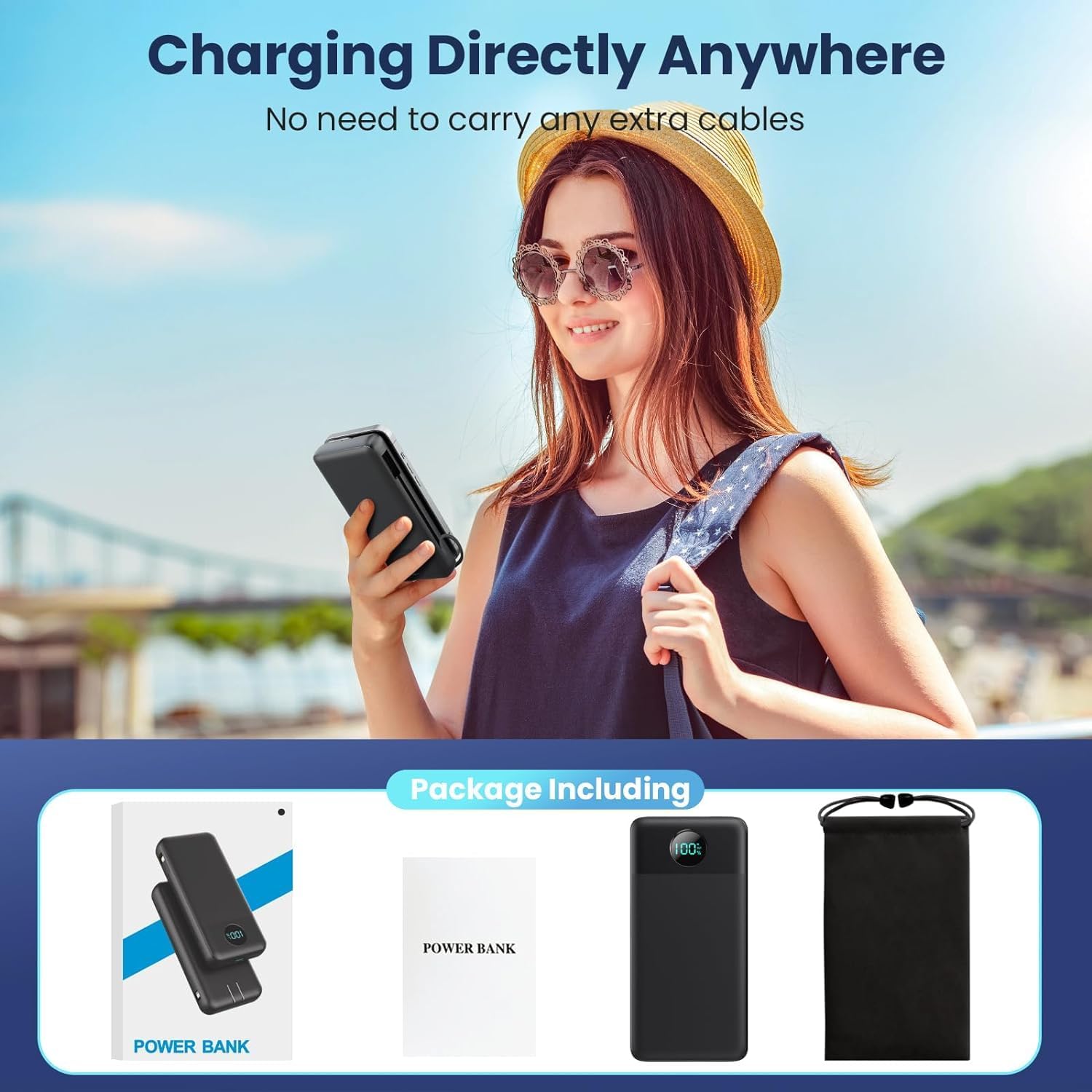 13800mAh Portable Charger with USB-C & Built-in Cables | Fast Charging Power Bank with AC Wall Plug & LED Display | Compatible with iPhone 16/15, Galaxy S23, Tablets | Perfect for Travel, Camping & Emergency Power Backup