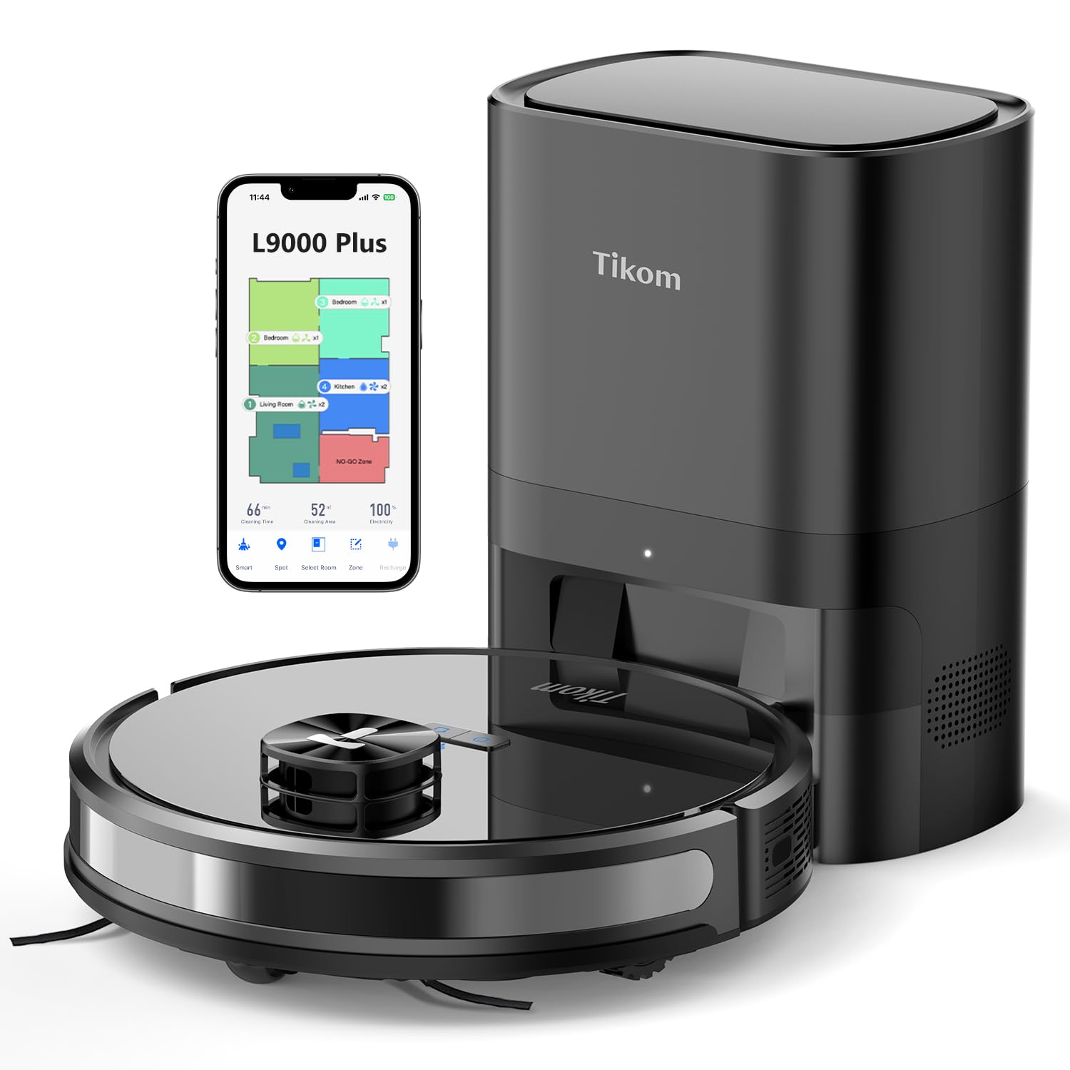 Tikom L9000 Plus Robot Vacuum and Mop Combo with Self-Emptying Base, 60-Day Dustbin Capacity, LiDAR Navigation & Smart Mapping, 4000Pa Strong Suction, 150 Mins Runtime, WiFi/App Control - Ideal for Pet Hair, Hardwood Floors & Carpets in Large Homes