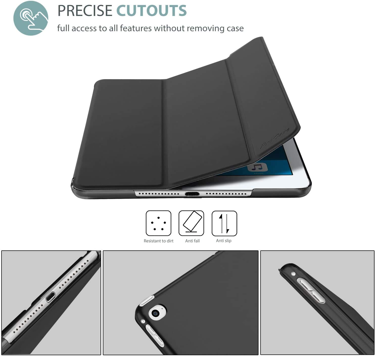 ProCase Ultra Slim Lightweight Smart Case for iPad Mini 4 (2015 Model A1538/A1550) - Translucent Frosted Back Cover with Stand Feature | Perfect for Work, Travel & Home Use | Compatible with 7.9-inch iPad Mini 4th Gen - Black