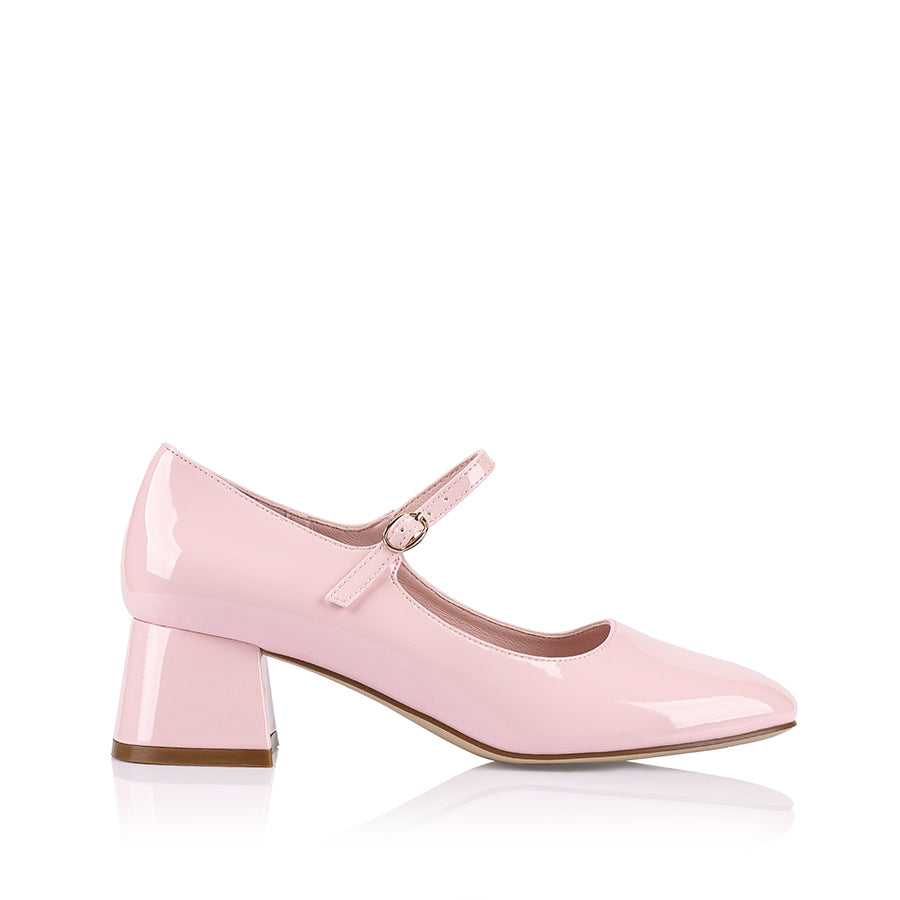 Kenna Mary Jane Block Heels - Blush Pink Patent Leather Women's Shoes for Work, Wedding & Special Occasions