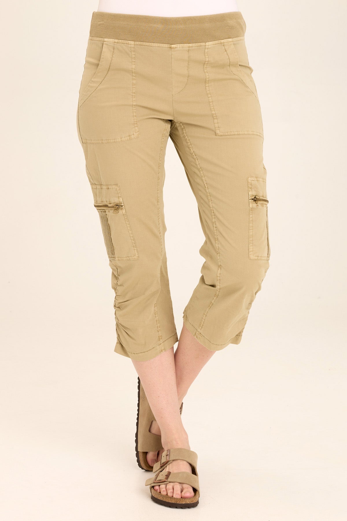 Nadia Women's Pull-On Slim Cargo Crop Pants - Stretch Comfort Fit Casual Pants for Work, Travel & Outdoor Activities