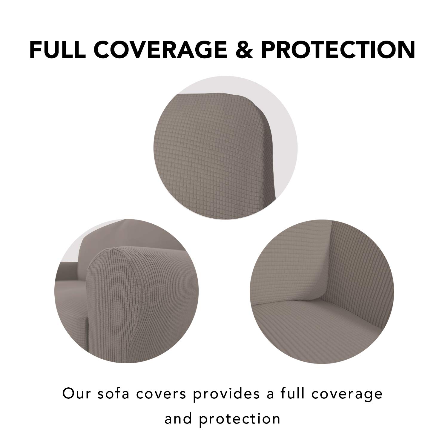 PureFit Stretch Sofa Slipcover - Washable Jacquard Spandex Non-Slip Couch Cover with Elastic Bottom & Non-Skid Foam, Furniture Protector for Living Room, Kids & Pets (Taupe) - Perfect for Home Decor, Pet Owners & Families with Children
