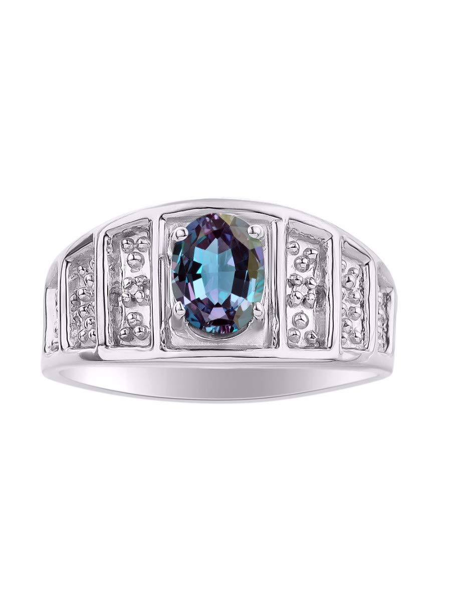 RYLOS Sterling Silver Oval Gemstone & Diamond Ring for Women - 7x5mm Birthstone Jewelry in Sizes 5-10 | Elegant Gift for Anniversary, Birthday & Everyday Wear