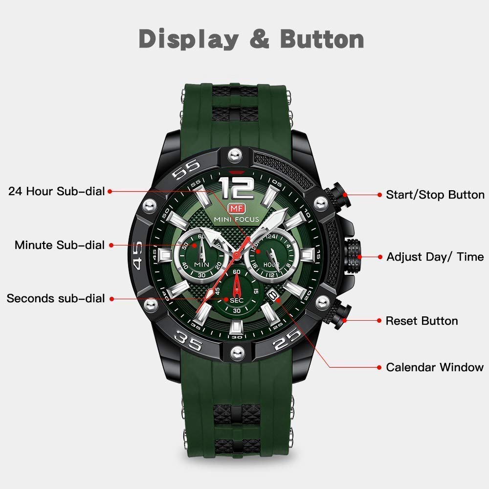 Stylish Mini Focus Men's Watches - Chronograph, Waterproof, Luminous, Calendar & 24-Hour Display with Silicone Band | Perfect for Casual Wear, Outdoor Activities & Everyday Use