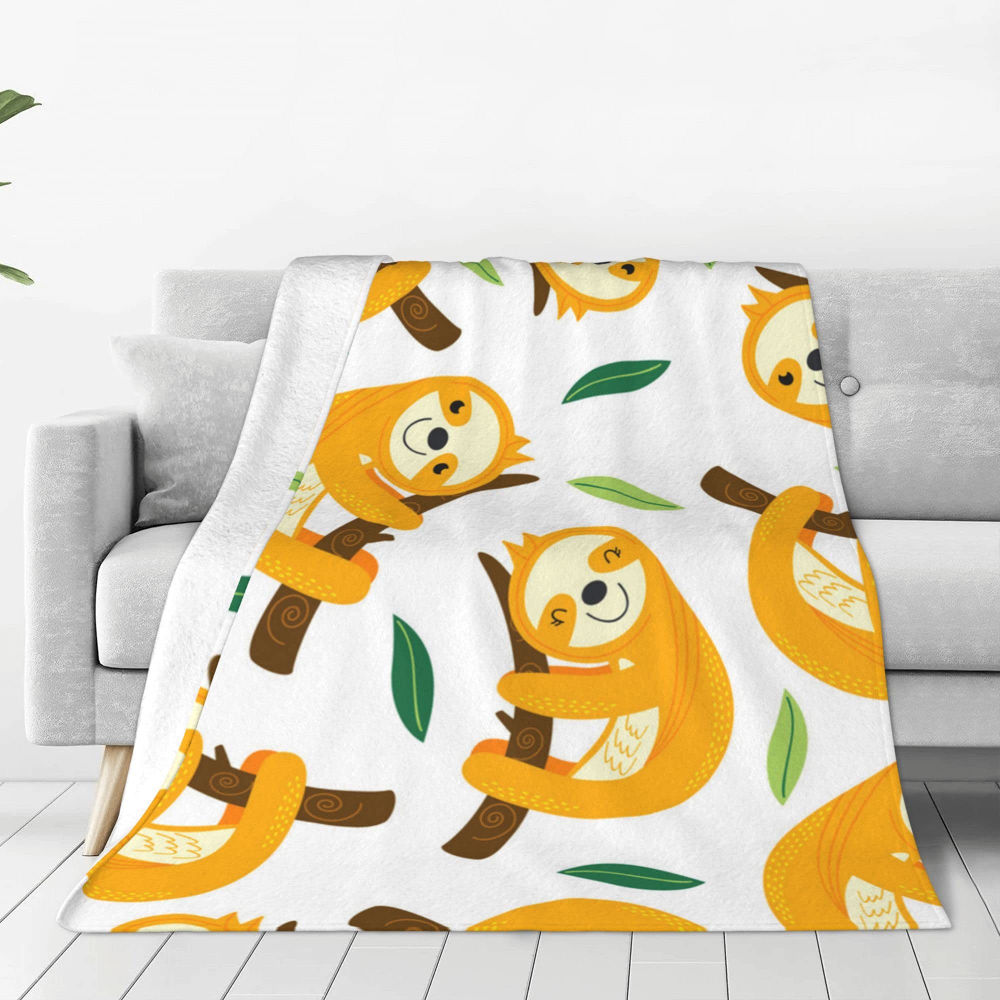 Soft Flannel Fleece Blanket Queen/King Size - Cute Sloth Design Plush Throw Blanket for Couch, Sofa & Bed - All Season Cozy Blanket for Home, Office, Travel & Gifts