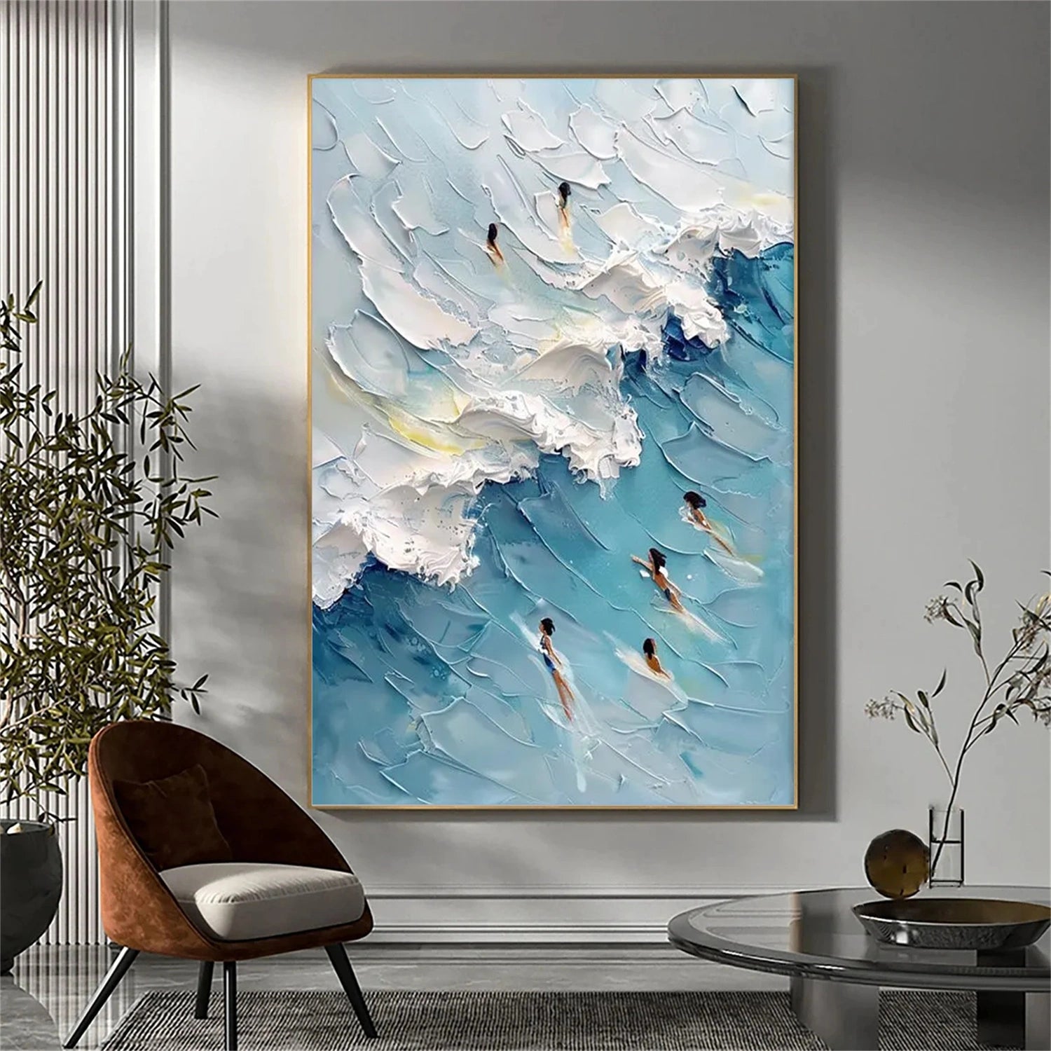 Textured Canvas Painting of Swimming Sport - Wall Art Decor for Home, Office & Gym - #SA008