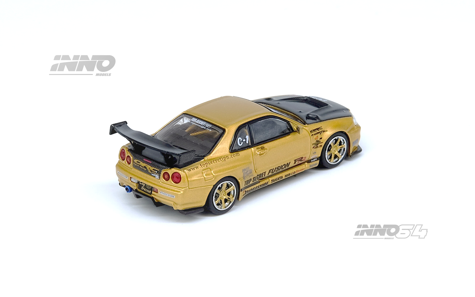 PREORDER INNO64 1:64 Scale Nissan Skyline GT-R R34 TOP SECRET Gold Diecast Model Car - Collectible Miniature for Display, Racing Enthusiasts & Car Lovers