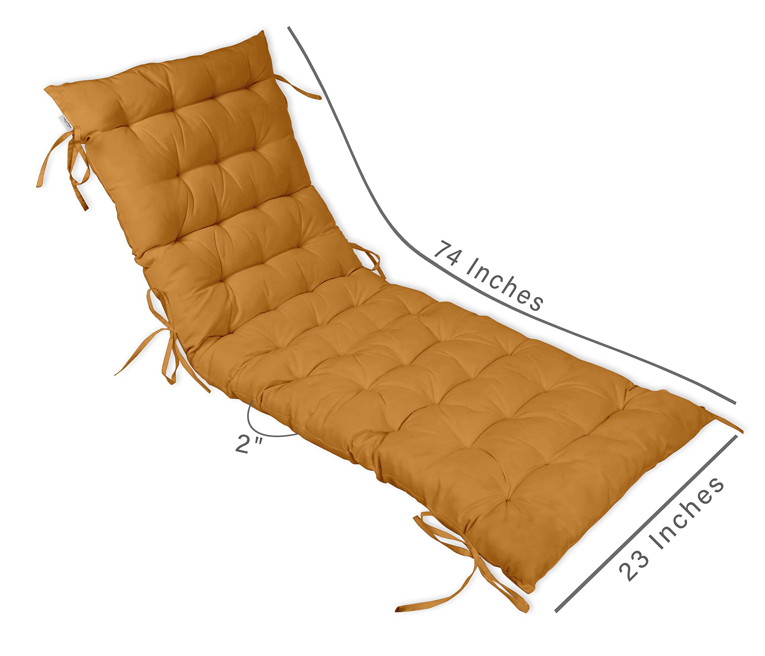 Quilted Thick Padded Rocking Chair Cushion with Ties - 74 x 23 Inch Recliner & Chaise Lounge Seat Cushion - Waterproof Outdoor Bench Cushion for Garden, Patio, Terrace (Yellow) - Perfect for Relaxing in Rocking Chairs, Recliners & Outdoor Furniture