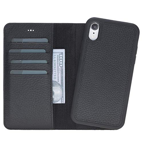 iPhone XR Leather Wallet Case with Magnetic Detachable Cover - Personalized Laser Engraved Custom Phone Case | Supports Wireless Charging | Perfect for Everyday Use, Travel & Business