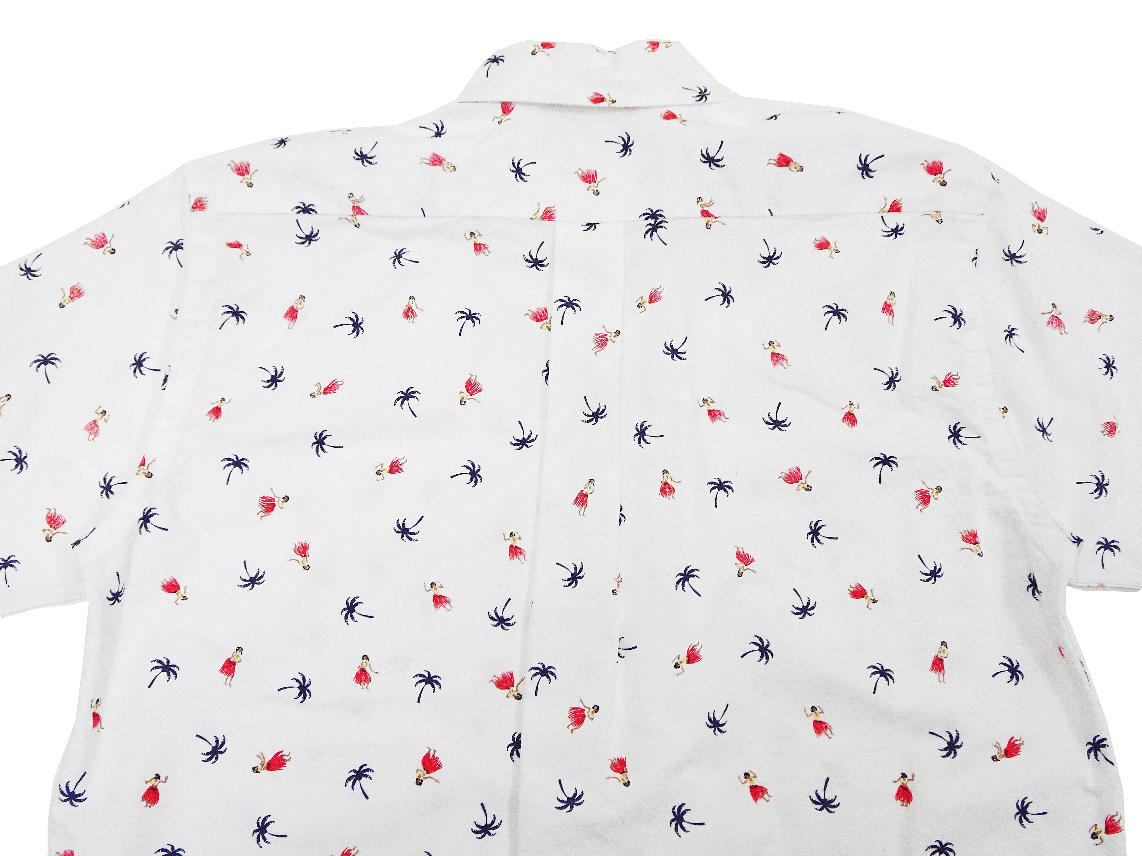 Men's Casual Short Sleeve Button Down Shirt - Sun Surf Hula Dancer & Palm Tree All Over Print Oxford Shirt (SS39282) in Off White - Perfect for Beach Parties, Summer Vacations & Tropical Getaways