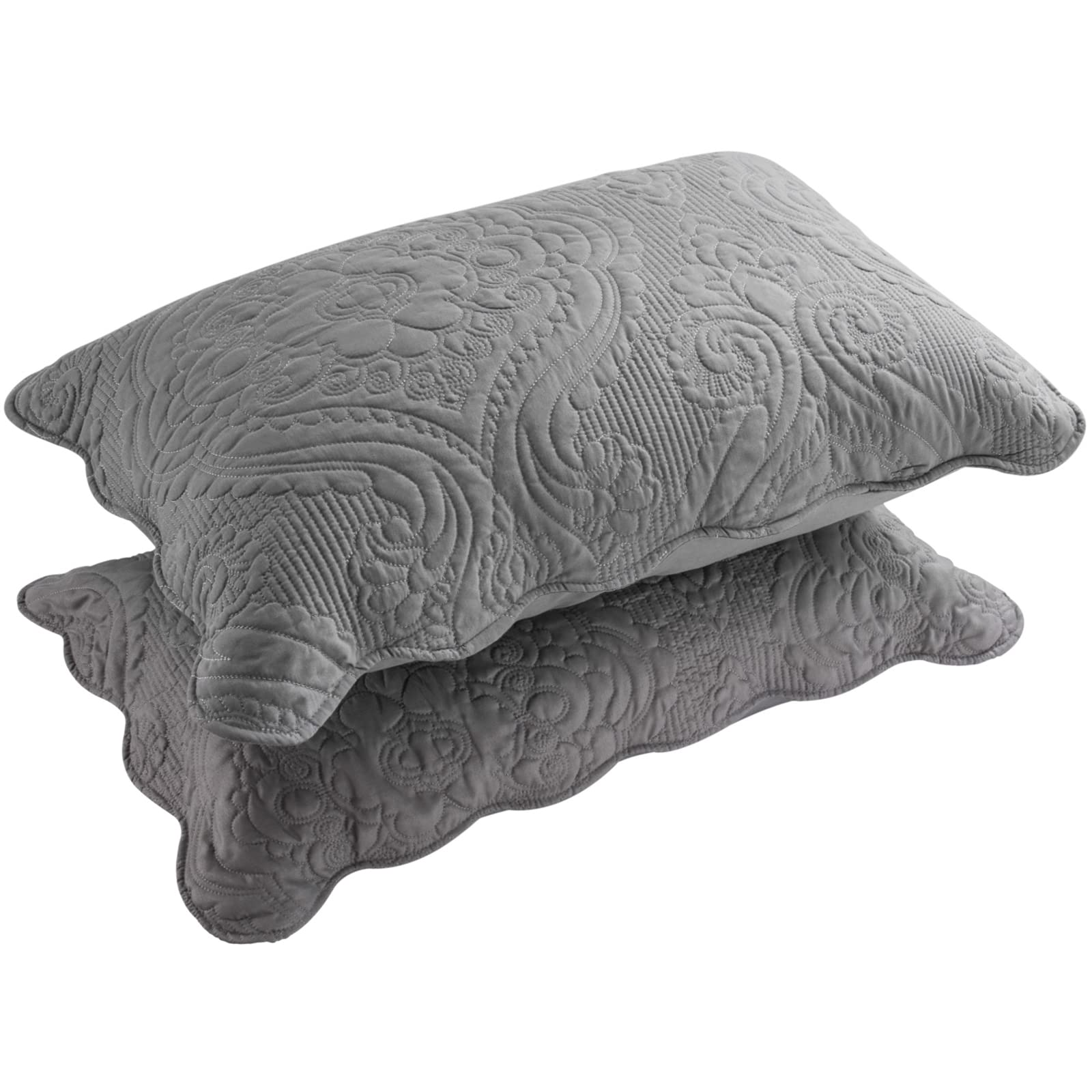 BOSOWOS 2-Pack Quilted Pillow Shams - Soft Breathable Microfiber Standard Pillow Covers with Envelope Closure (Grey, 20x26 Inches) - Perfect for Bedroom Decor, Guest Rooms & Cozy Home Styling