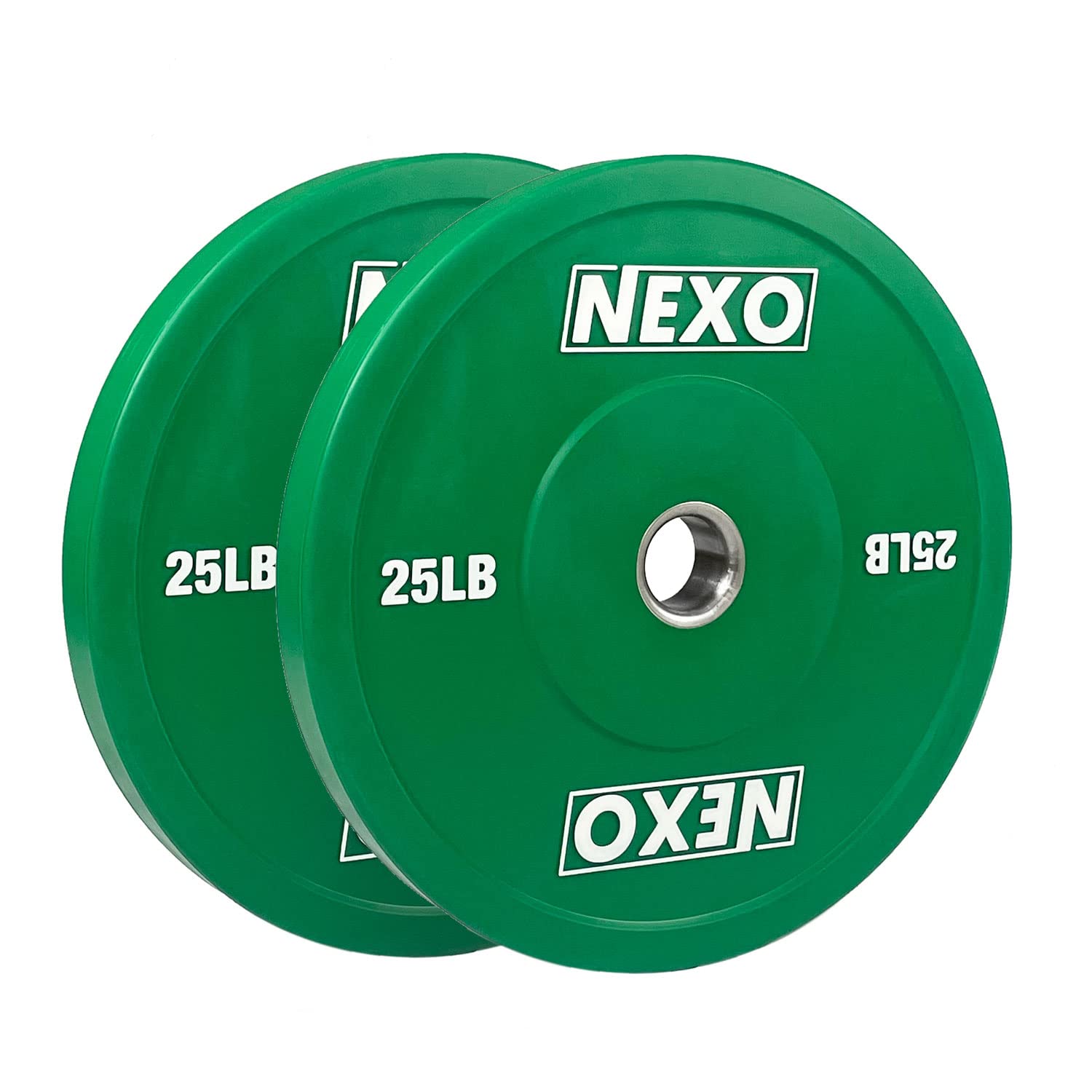 Premium NEXO 25LB Rubber Bumper Plate Pair - Matte Green Cross Training Weight Plates for Home Gym & Functional Fitness Workouts