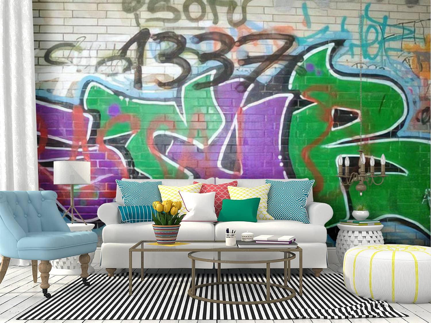 RECETHROWS Peel and Stick Wallpaper - Self-Adhesive Removable Vinyl Wall Mural for Home Decor, Graffiti Art Large Wall Sticker, Easy DIY Shelf Paper | Perfect for Living Room, Bedroom, Nursery & Office Walls