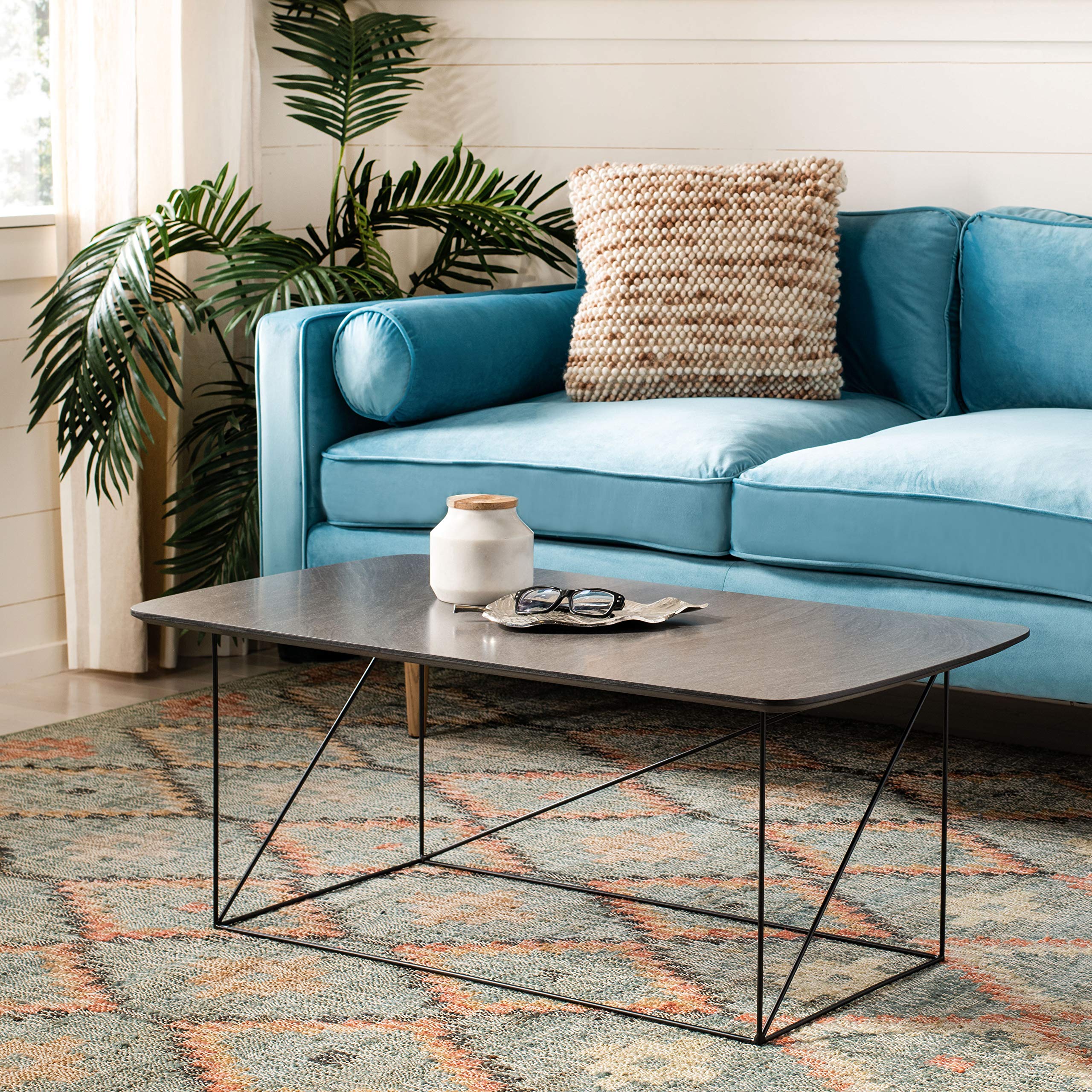 Safavieh Rylee Grey Sandstone & Black Rectangle Coffee Table - Modern Living Room Furniture for Home Decor & Entertainment Areas