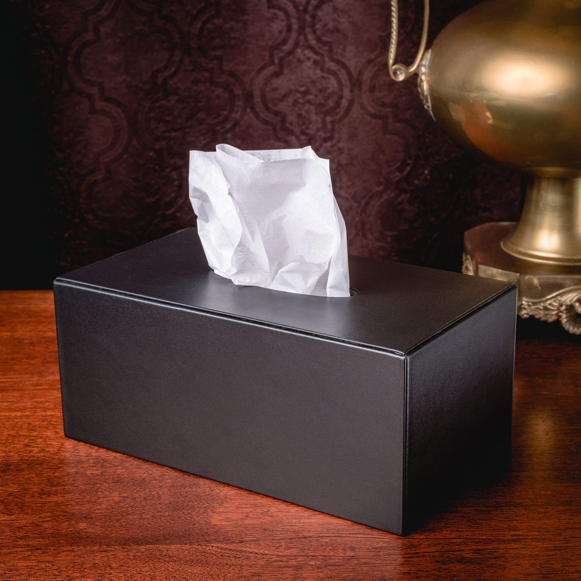 Stylish Black Leatherette Rectangular Tissue Box Cover - Modern Home & Office Decor for Living Room, Bedroom, or Bathroom