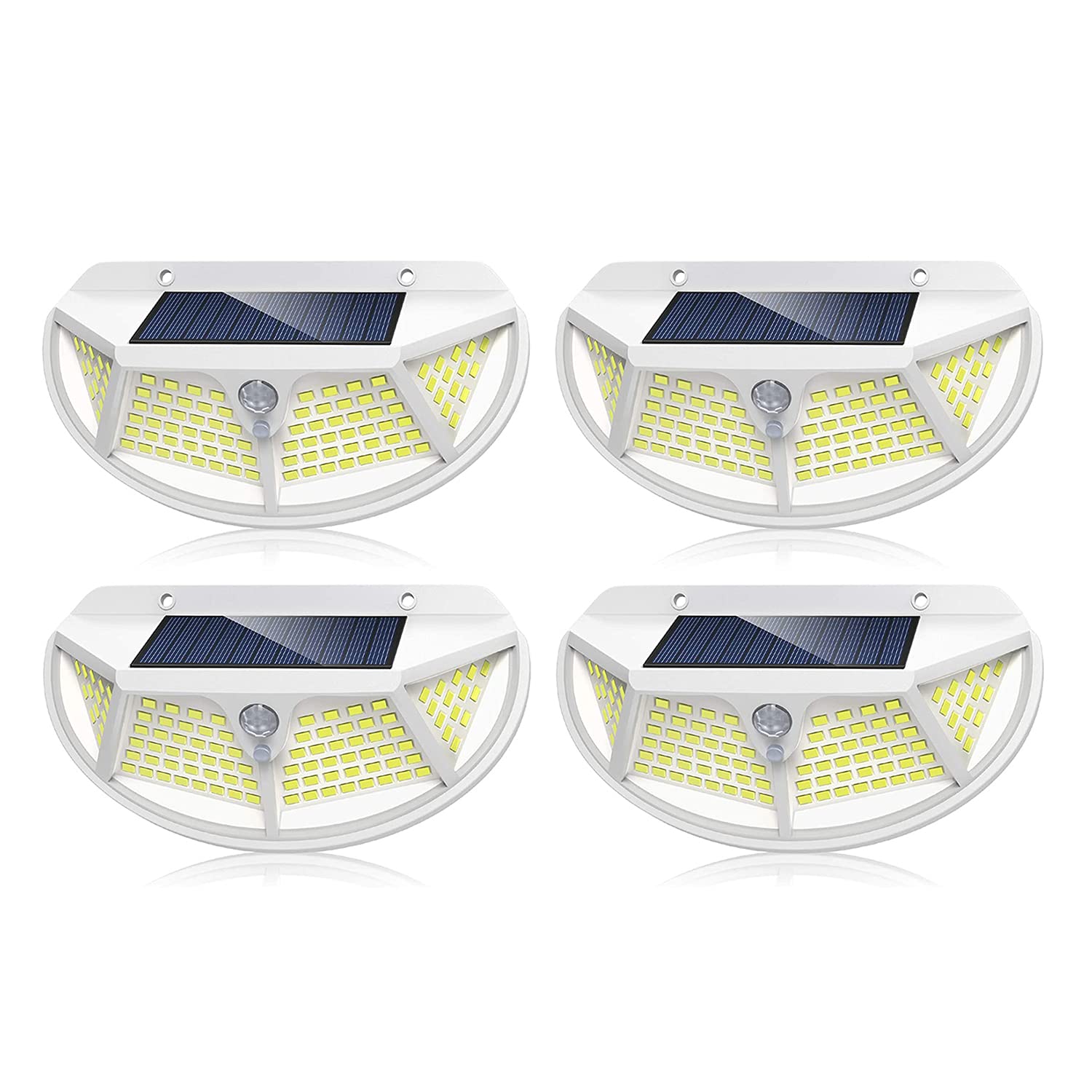 102 LED Solar Security Lights Outdoor - 270° Wide Angle Motion Sensor, Waterproof Solar Powered Wall Lights for Garden, Yard, Garage & Pathway (White, 4 Pack) - Perfect for Nighttime Safety & Landscape Lighting