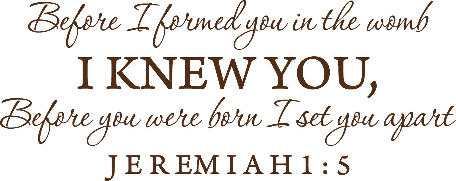 Decaltor Brown 50x20 Inch Vinyl Wall Art - Jeremiah 1:5 Bible Verse 'Before I Formed You in The Womb' - Inspirational Christian Home Decor for Family, Mother & Newborn - Perfect for Nursery, Bedroom or Prayer Room