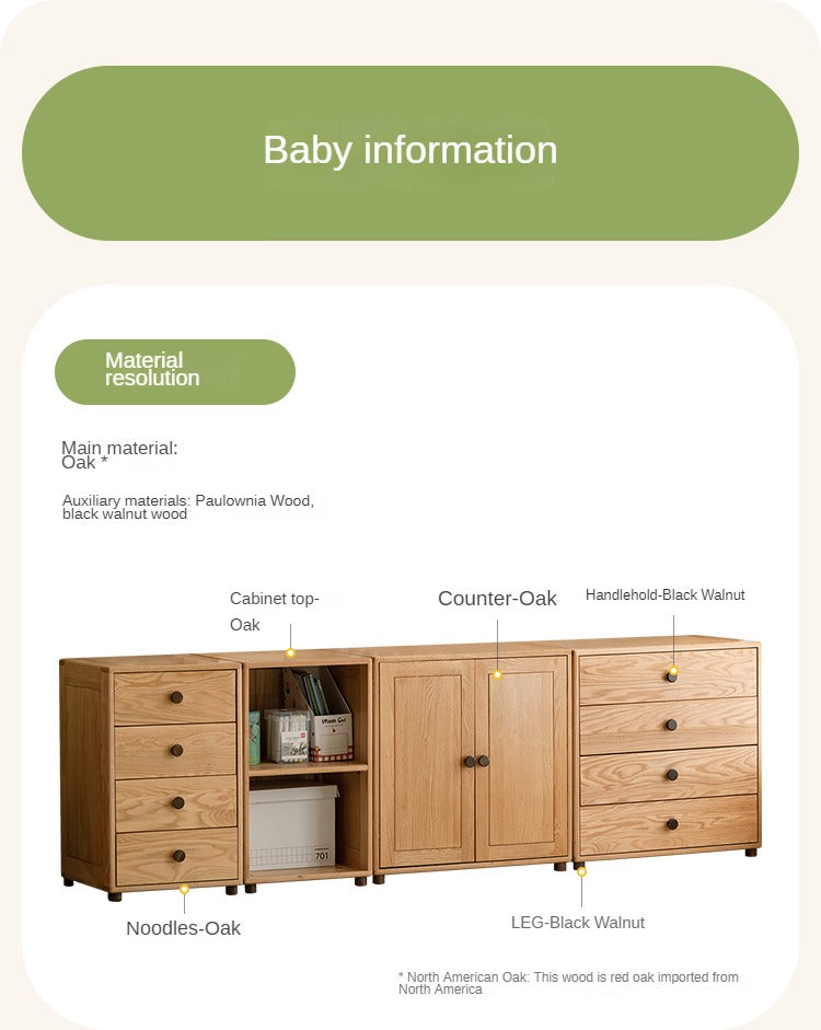 Solid Oak Wood Modern Nordic Kids Storage Cabinet - Multifunctional Organizer for Toys, Books & Clothes | Perfect for Nursery, Playroom & Bedroom Organization