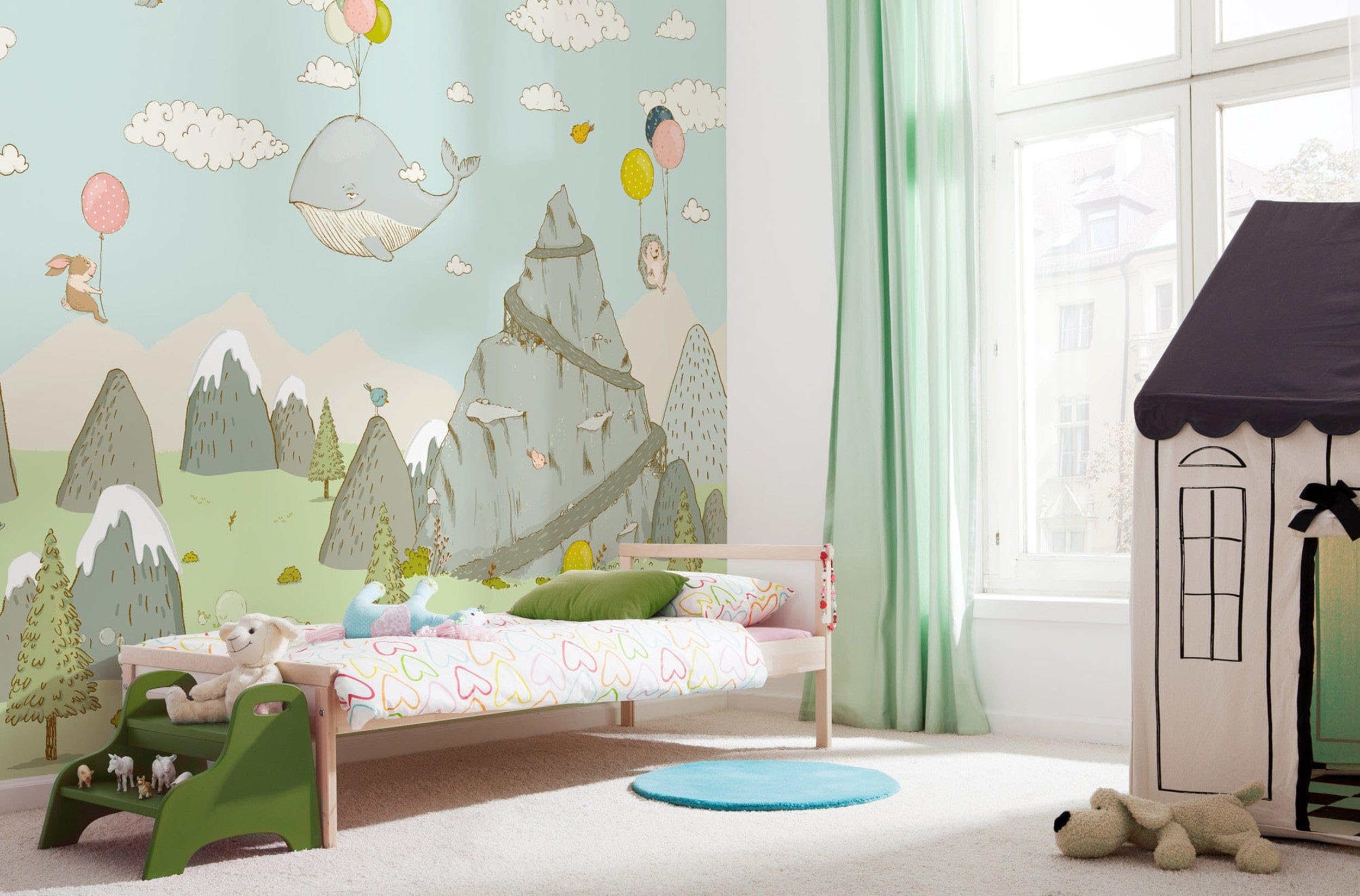 Komar IAX8-0028 Non-Woven Photo Wallpaper - Mountain Traveler Design 400x280cm (157x110in) - Balloon & Bubble Pattern for Kids Room Decor | Nursery, Bedroom, Playroom Wall Covering