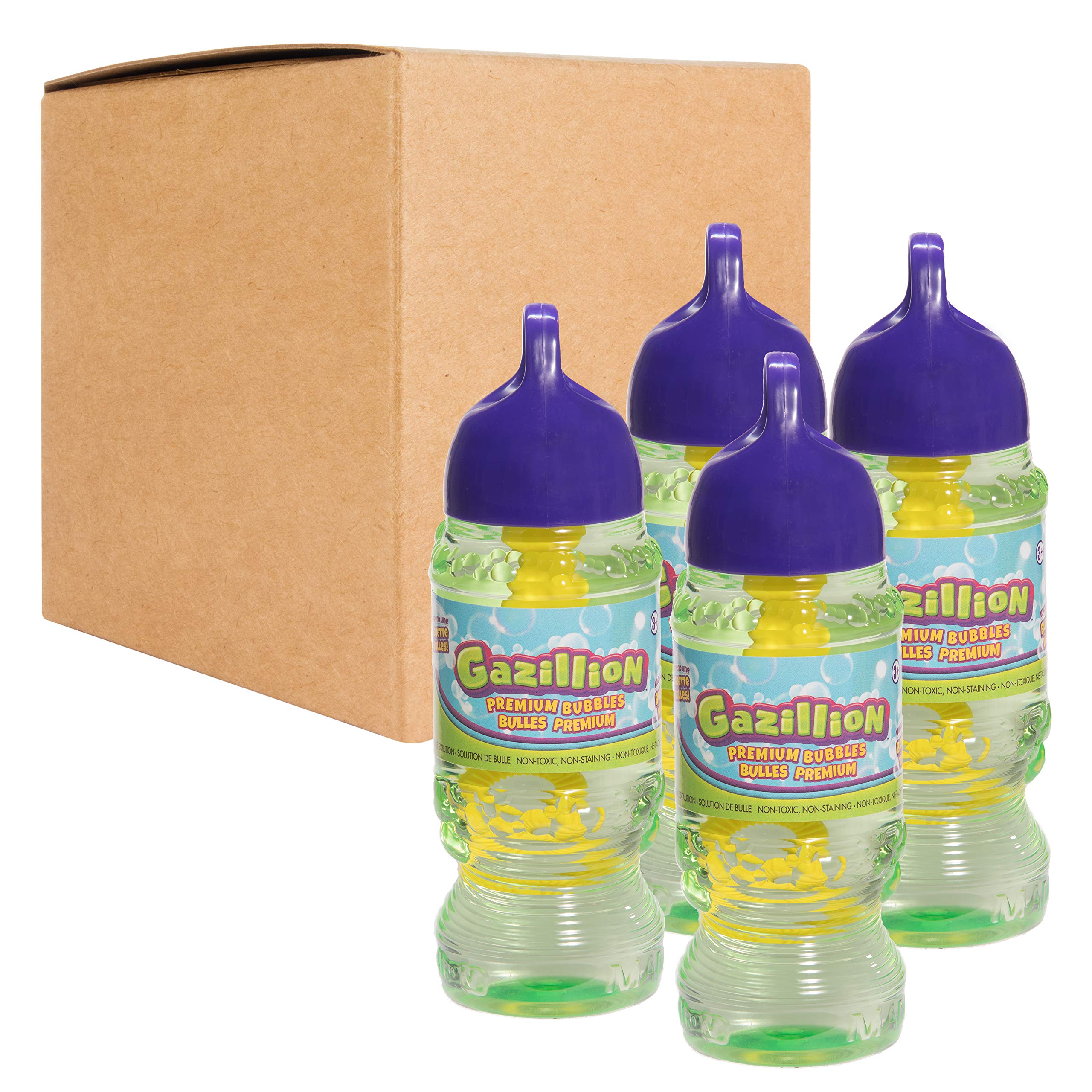 Gazillion Bubbles 10 oz. 4-Pack with 4 Multi Bubble Wands | Non-Toxic, Long-Lasting Bubbles Solution for Kids | Perfect for Birthday Parties, Outdoor Play & Summer Activities | Ages 3+
