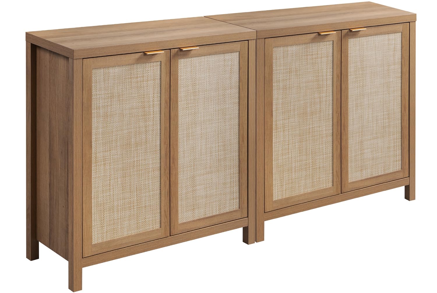 SICOTAS 2-Piece Rattan Sideboard Buffet Cabinet - Farmhouse Kitchen Storage, Coffee Bar Console Table - Boho Accent Furniture for Entryway, Living Room - Oak Wood Finish | Perfect for Home Decor, Dining Room Storage & Entertainment Areas