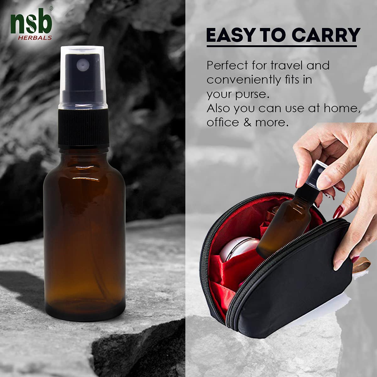 NSB Herbals 30ml Refillable Amber Glass Fine Mist Spray Bottles with Leak-Proof Pump - Perfect for DIY Perfume, Essential Oils, Aromatherapy Blends, Facial Mists & Beauty Products (Pack of 3) | Travel-Friendly, Home Spa & Skincare Essential