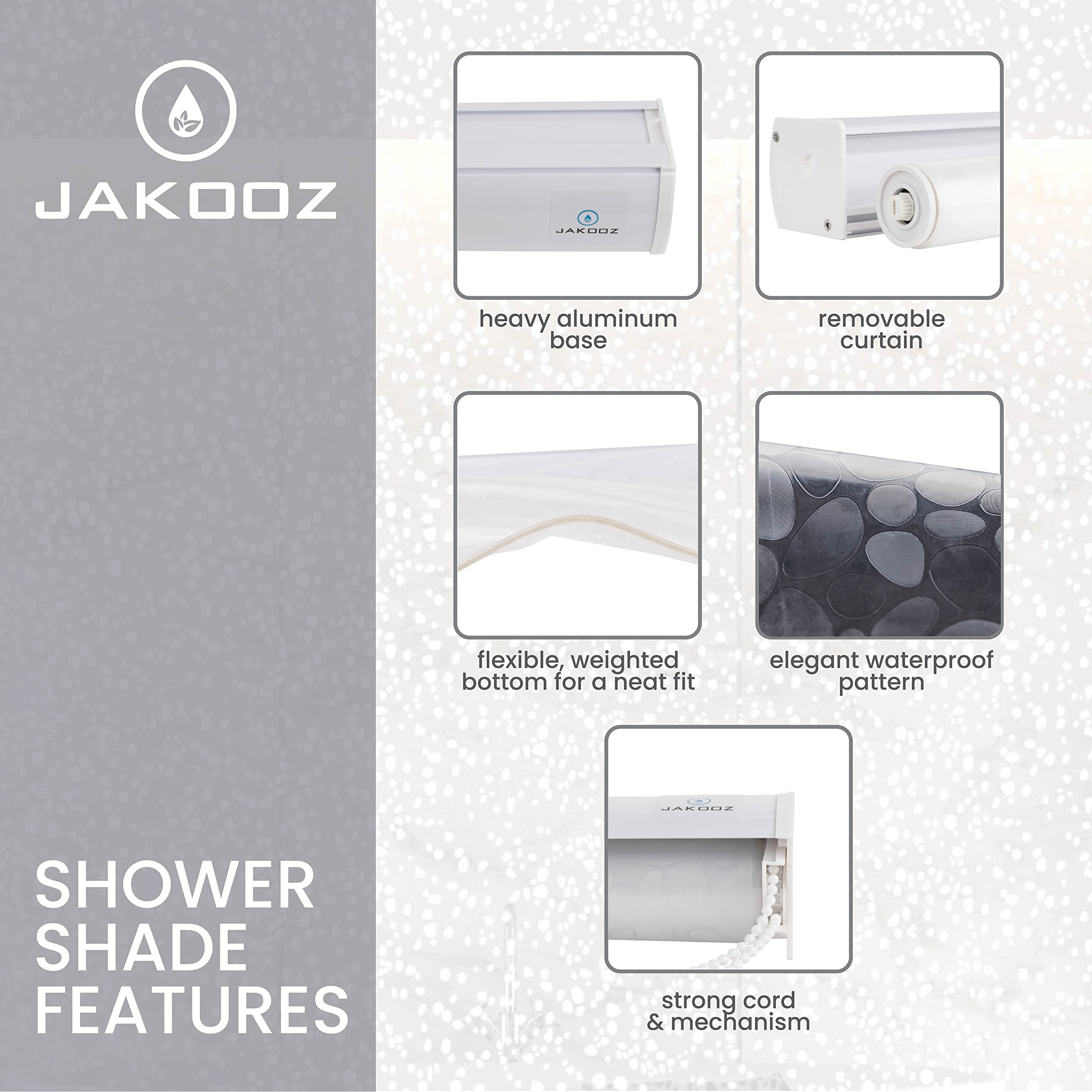 Waterproof Rollup Shower Curtain - 100% PEVA Heavy Duty Bathroom Shade - No Rods/Hooks/Rings Needed (56x95 Inches, Sparkle) - Perfect for Small Bathrooms & Bathtub Privacy