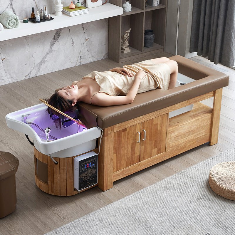 Premium Greenlife Thai Japanese Head Spa Sink Bed with Wooden Base - Professional Salon Backwash Shampoo Station for Relaxing Head Massage & Hair Treatments - Perfect for Spas, Salons, and Home Use