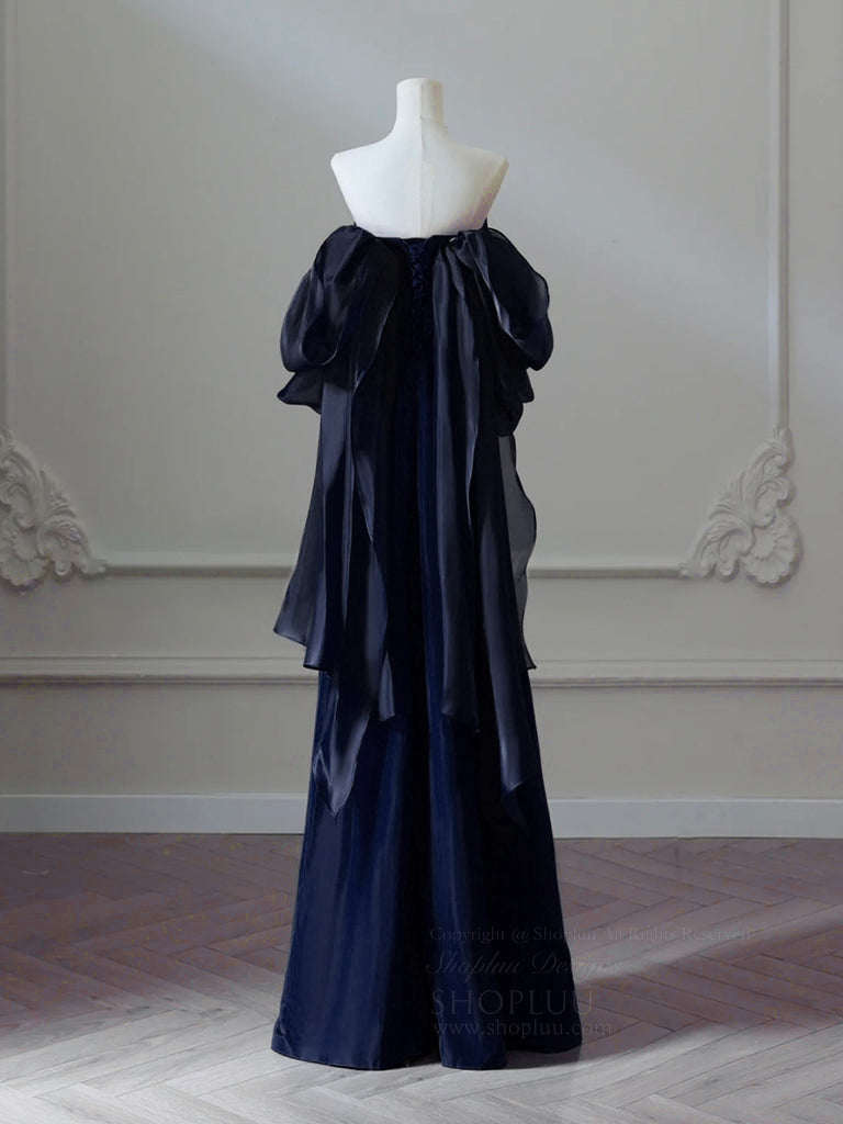 Elegant A-Line Satin Dark Blue Long Prom Dress & Evening Gown for Formal Occasions - Perfect for Homecoming, Ball, Wedding Guest & Special Events