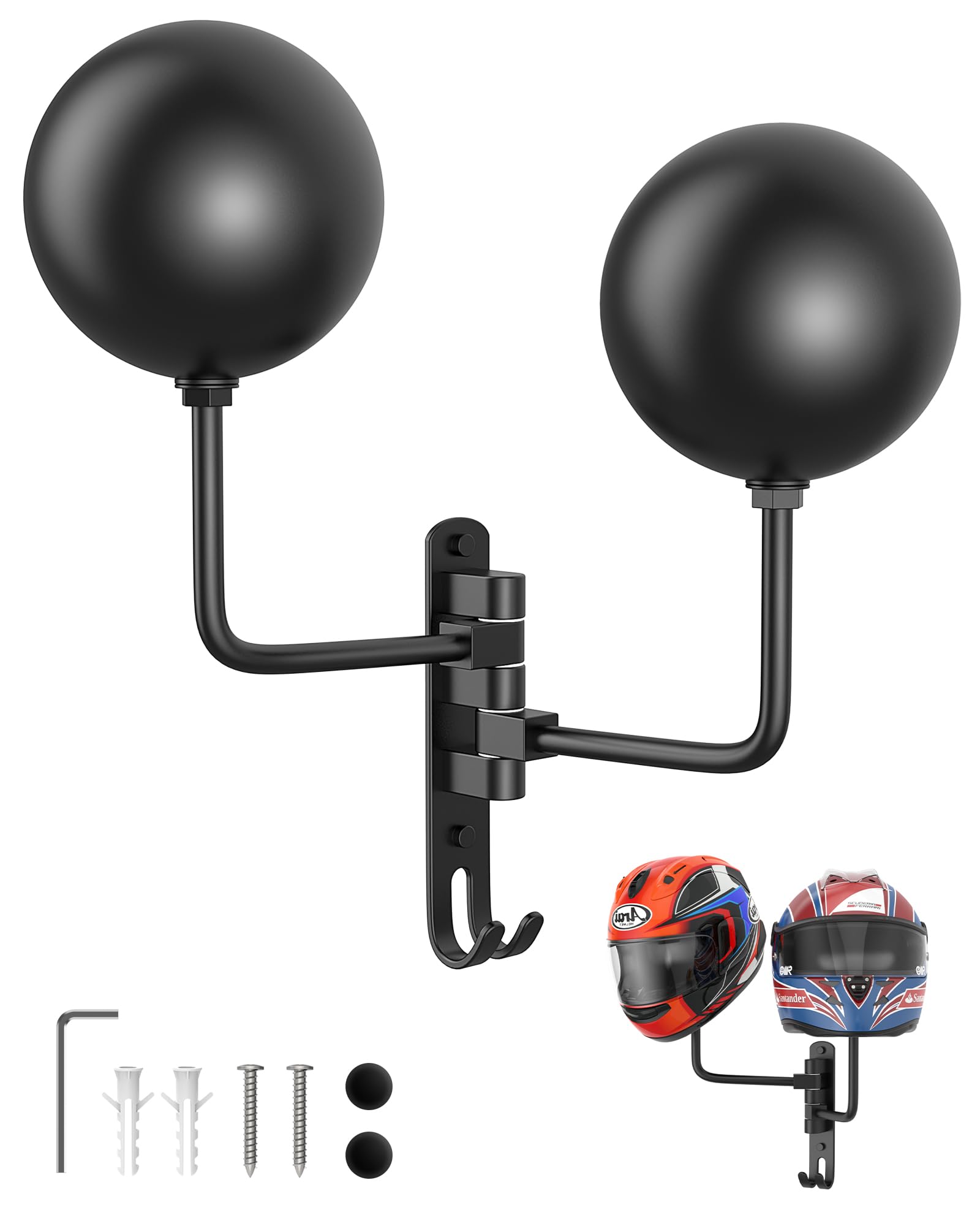 180° Swivel Motorcycle Helmet Hanger Wall Mount - Durable Bike Helmet Holder for Racing, Outerwear & Sports Gear - Perfect for Garage, Bedroom & Closet Organization