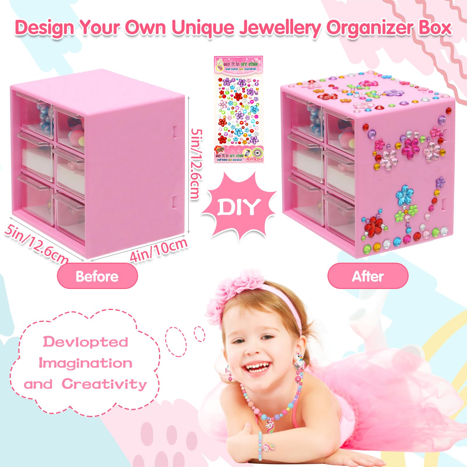 37PCS Princess Jewelry Set for Girls Age 3-9 - Adjustable Rings & Clip-on Earrings for Pretend Play, Dress Up & Role Play - Perfect Christmas & Birthday Gift for Toddler Girls (Ideal for Tea Parties, Princess Play & Dress-up Games)