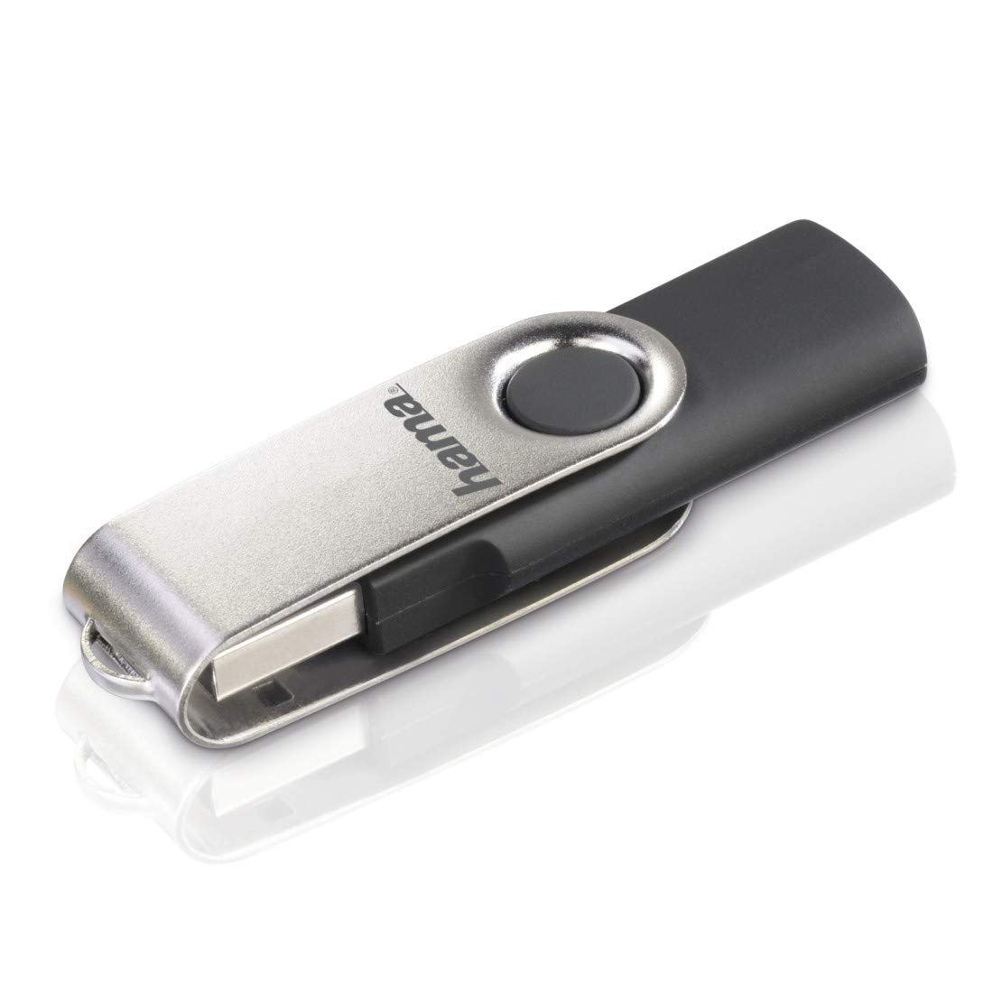 Hama Rotate FlashPen USB 2.0 128GB Memory Stick with 15MB/s Transfer Speed - Black & Silver | Portable USB Drive for Work, School, Data Backup & File Sharing