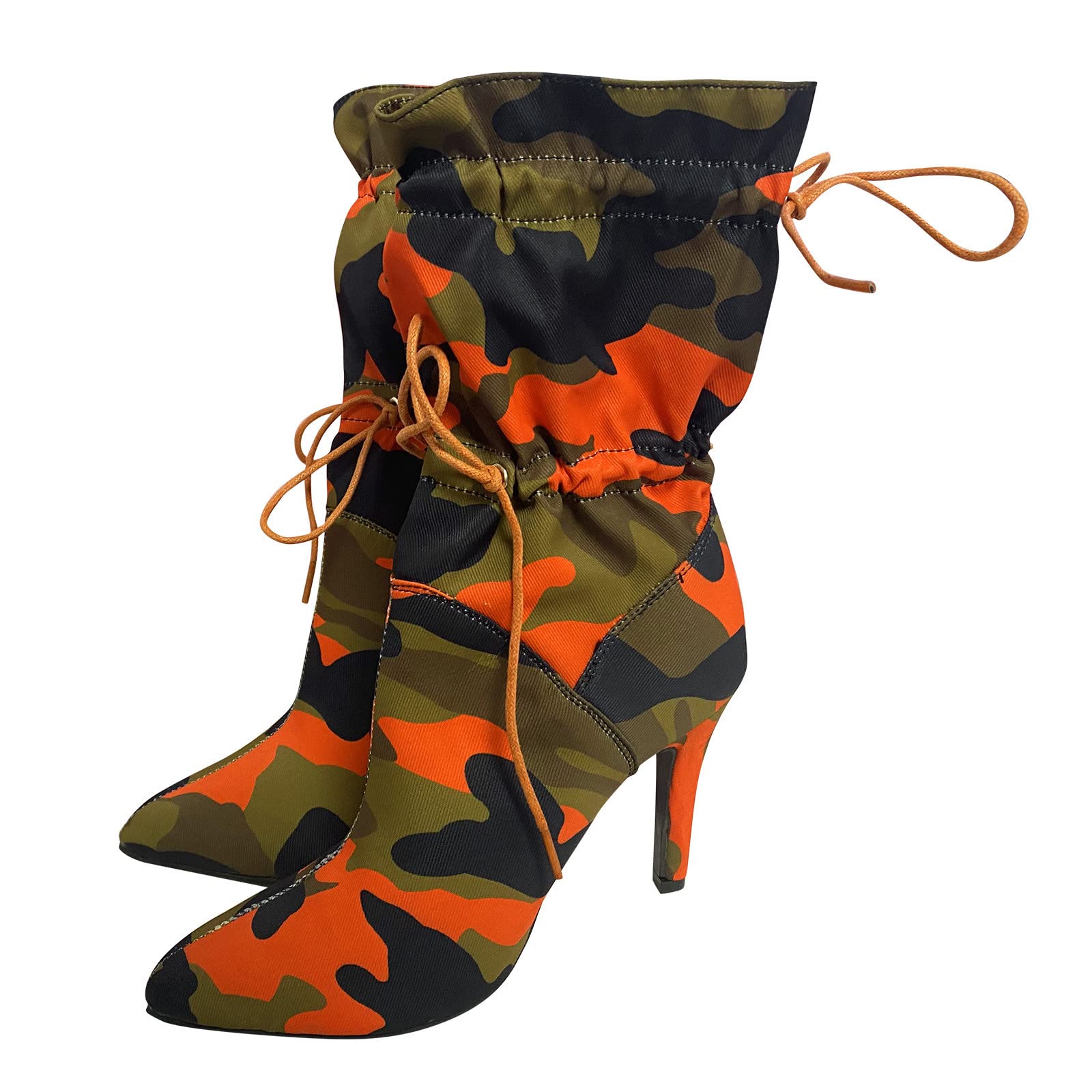 Women's Fashion Camouflage High Heel Pointed Toe Suede Boots for Fall 2023 - Trendy Mid-Calf Boots for Casual Outfits, Office Wear & Night Out