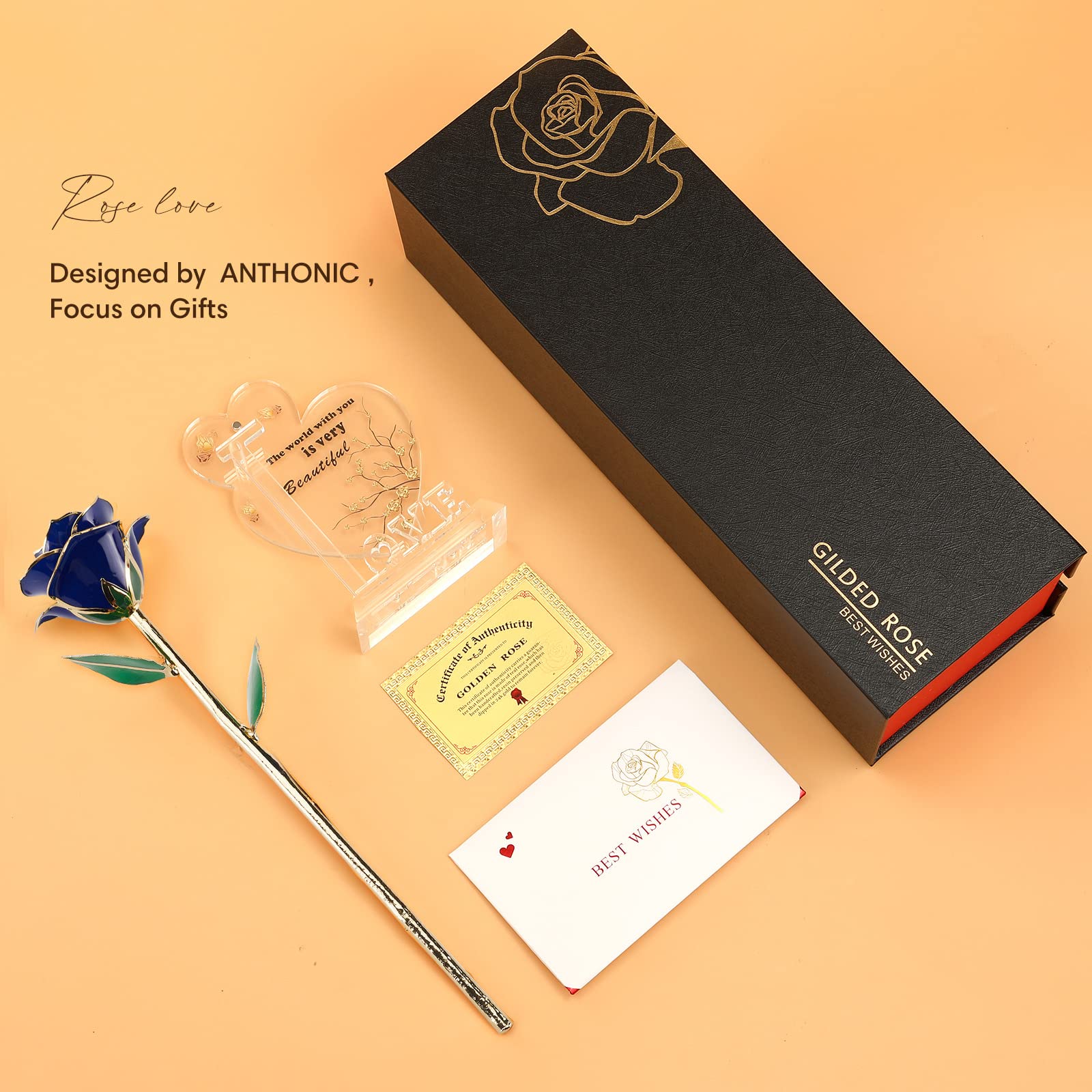 Gold Dipped Infinity Rose - Eternal Preserved Flower in Resin | Perfect Birthday Gift for Women, Mothers Day Present, Anniversary Gift for Mom (Blue) - Ideal for Home Decor, Wedding Centerpieces & Romantic Surprises