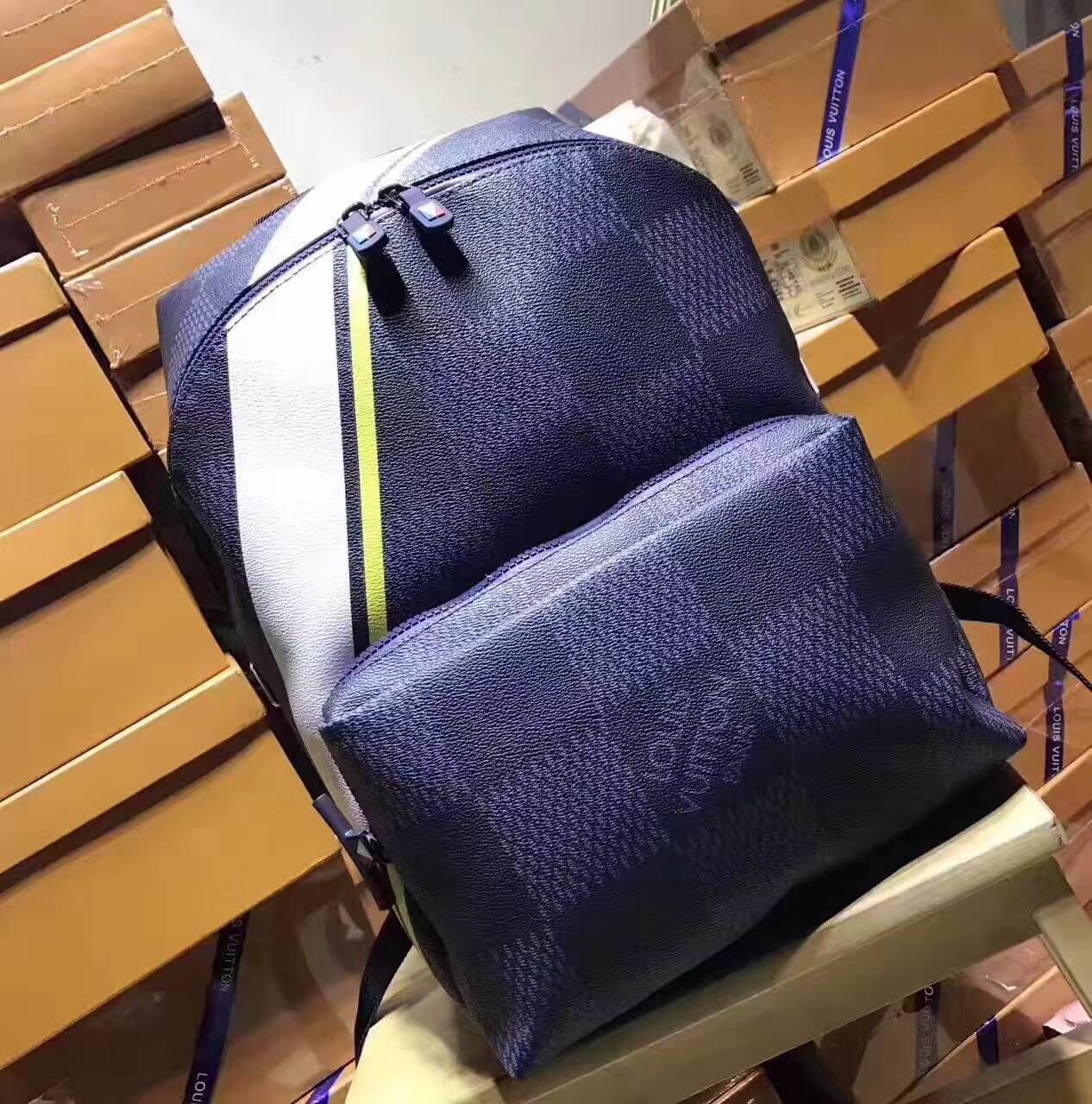 Authentic LV Apollo Backpack in Damier Cobalt Canvas with Yellow Accents - Luxury Travel & Everyday Carry Backpack for Work, School & Outdoor Adventures
