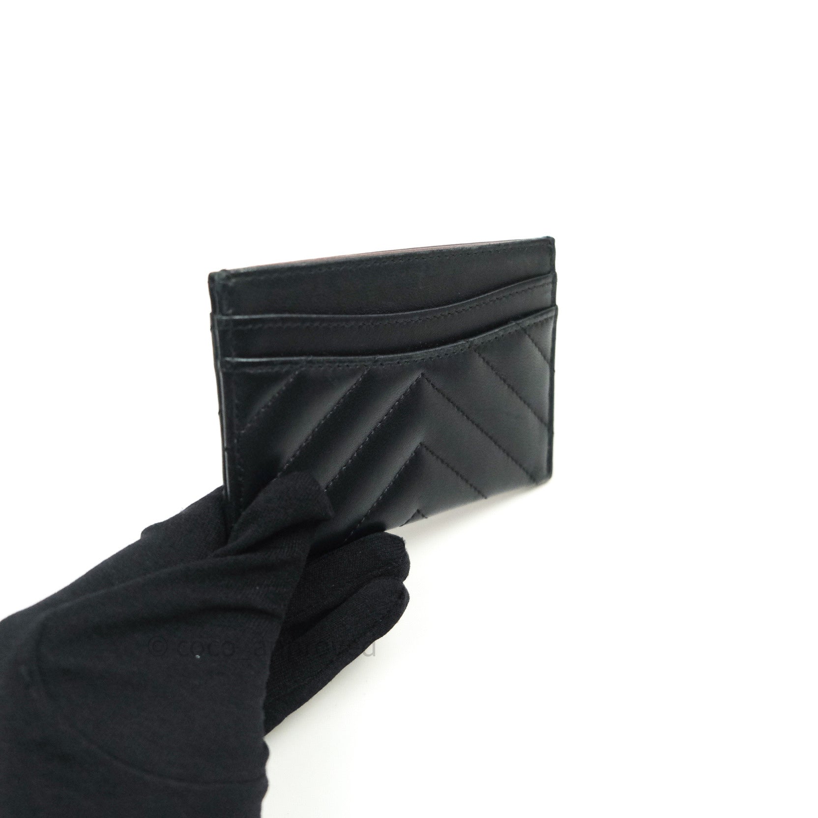 Chanel Chevron Classic Black Lambskin Card Holder with Gold Hardware - Slim Wallet for Women, Perfect for Everyday Use & Travel