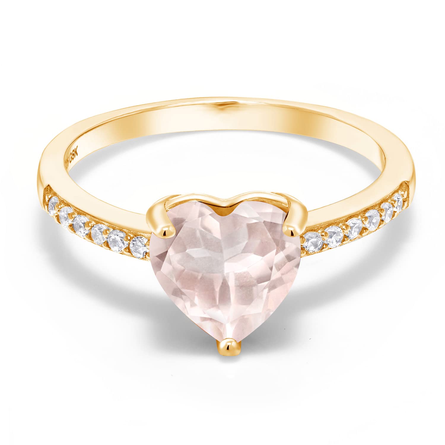 1.90 Ct Heart-Shaped Rose Quartz Ring - 18K Yellow Gold Plated Sterling Silver - Romantic Gift for Valentine's Day, Anniversary & Special Occasions