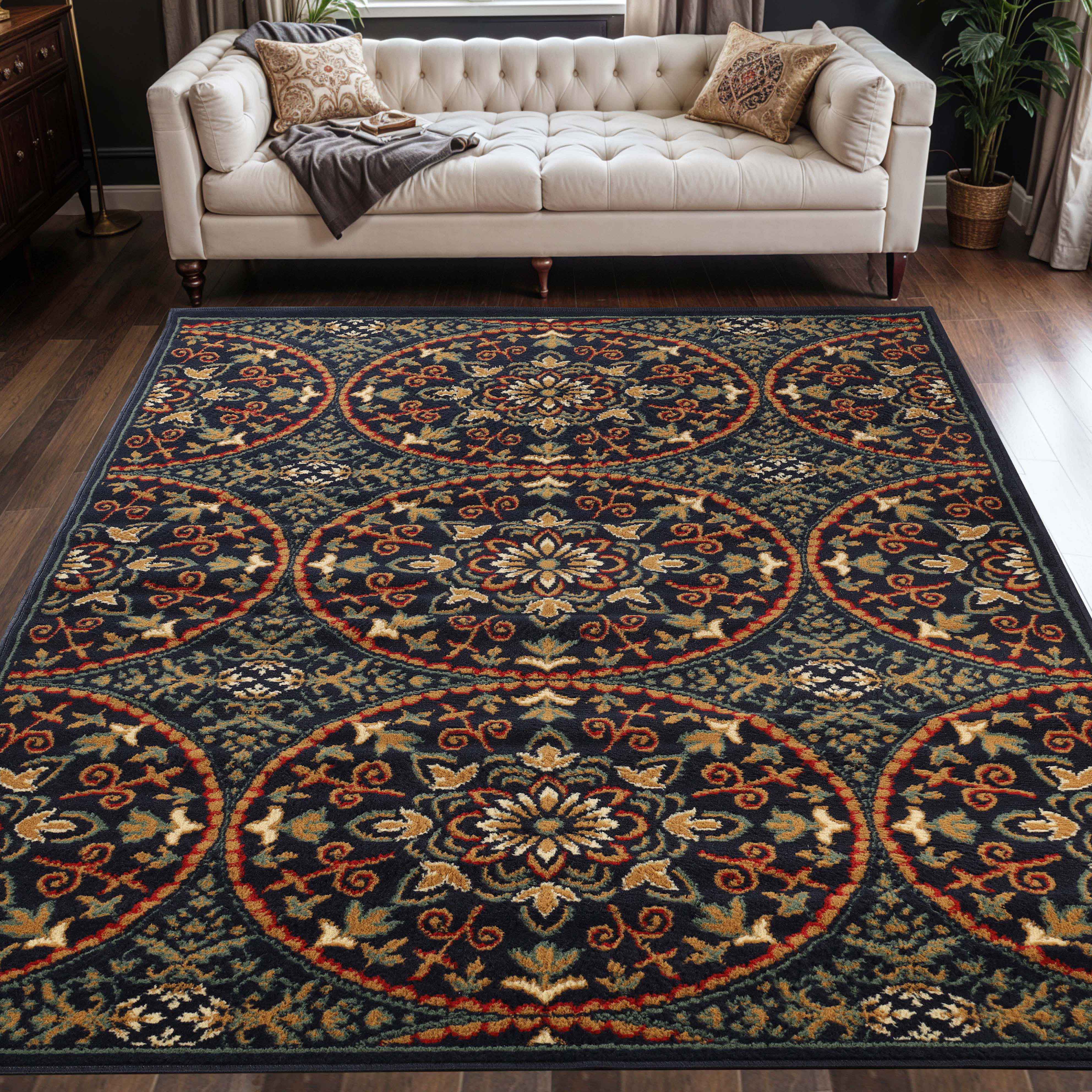Elegant Medallion Traditional Indoor Area Rug - Non-Slip Persian Style Carpet for Living Room, Bedroom, Dining Room Decor