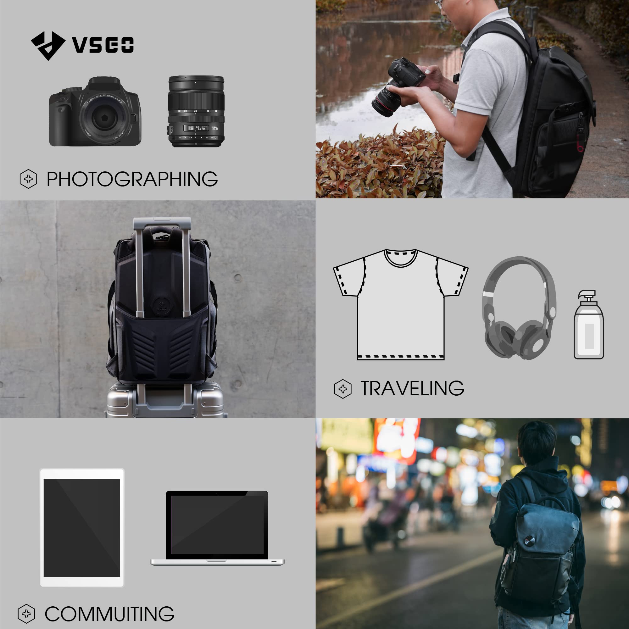 VSGO 20L Professional DSLR Camera Backpack - Large Capacity Waterproof Camera Bag for Sony, Canon, Nikon, DJI Stabilizers - Fits 15.6
