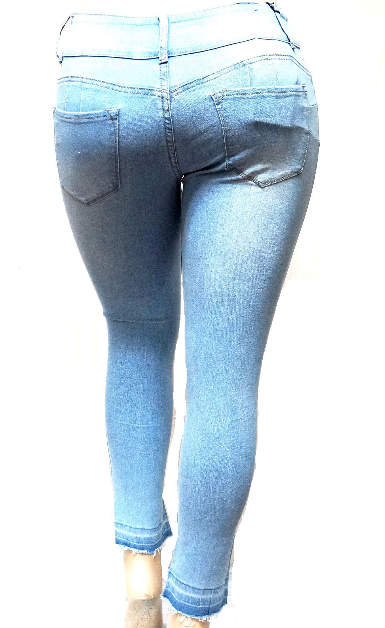 Jack David Women's Plus Size Stretch Distressed Ripped Blue Skinny Denim Jeans - Comfortable High Waisted Pants for Casual Wear & Everyday Outfits