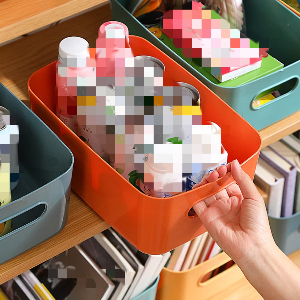 Colorful Plastic Storage Box with Handles - Organize Socks, Cosmetics for Bathroom & Kitchen (M, Orange)