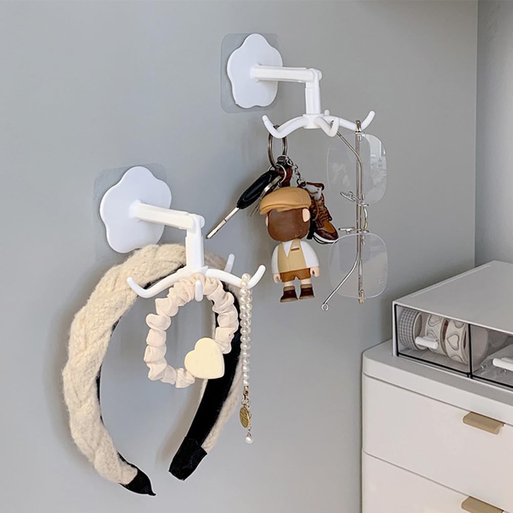 4-Pack 360° Rotating Under Cabinet Hooks - Heavy Duty Kitchen Utensil Hangers with 5 Adjustable Claws for Organizing Spoons, Ladles & Cooking Tools - Perfect for Kitchen, Bathroom Storage & Jewelry Organization (Ideal for Small Space Saving & Home Decor)