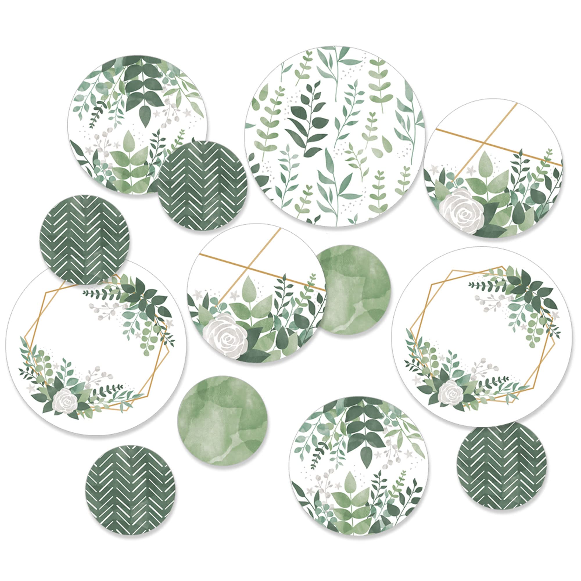 Boho Botanical Greenery Party Giant Circle Confetti - 27 Count Large Eco-Friendly Paper Confetti for Wedding, Baby Shower & Birthday Party Decorations