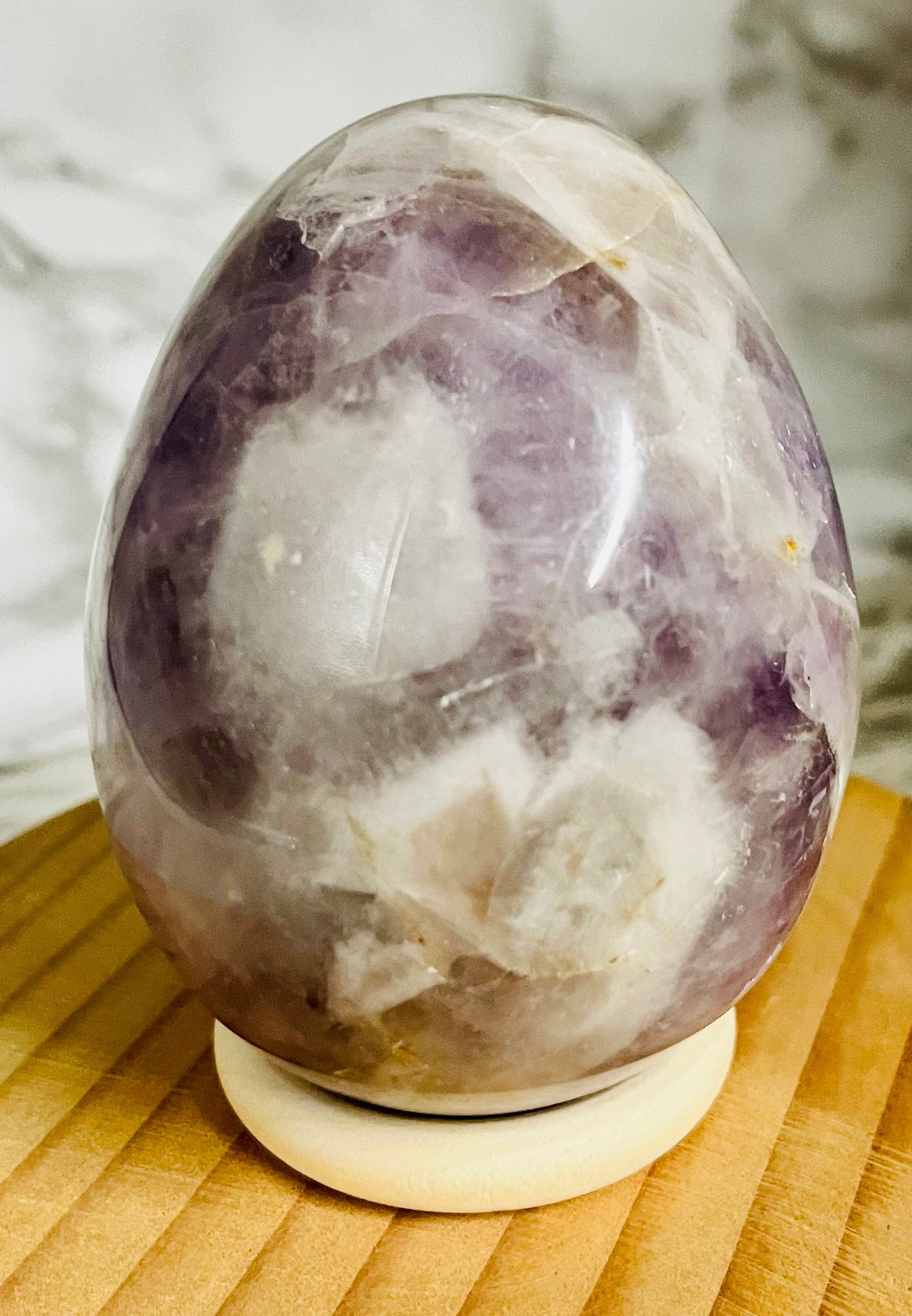 Natural Chevron Amethyst Egg - Healing Crystal for Meditation, Chakra Balancing & Home Decor | Perfect for Yoga, Reiki & Spiritual Gifts