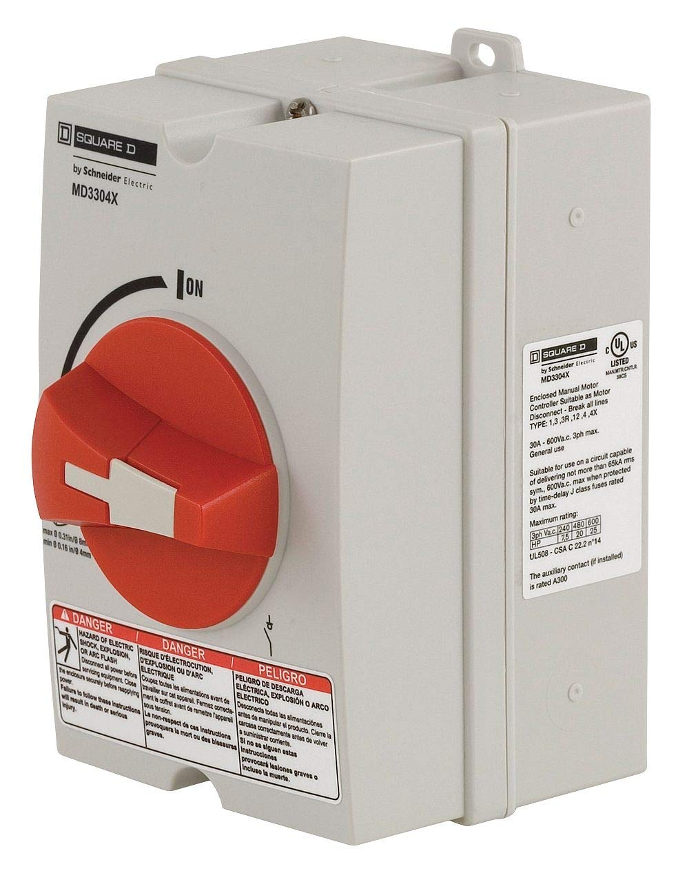 Square D Nonfusible Enclosed Disconnect Switch, 40 HP 600VAC, General Duty Safety Switch MD3604X - Ideal for Industrial Equipment, HVAC Systems & Motor Control Applications