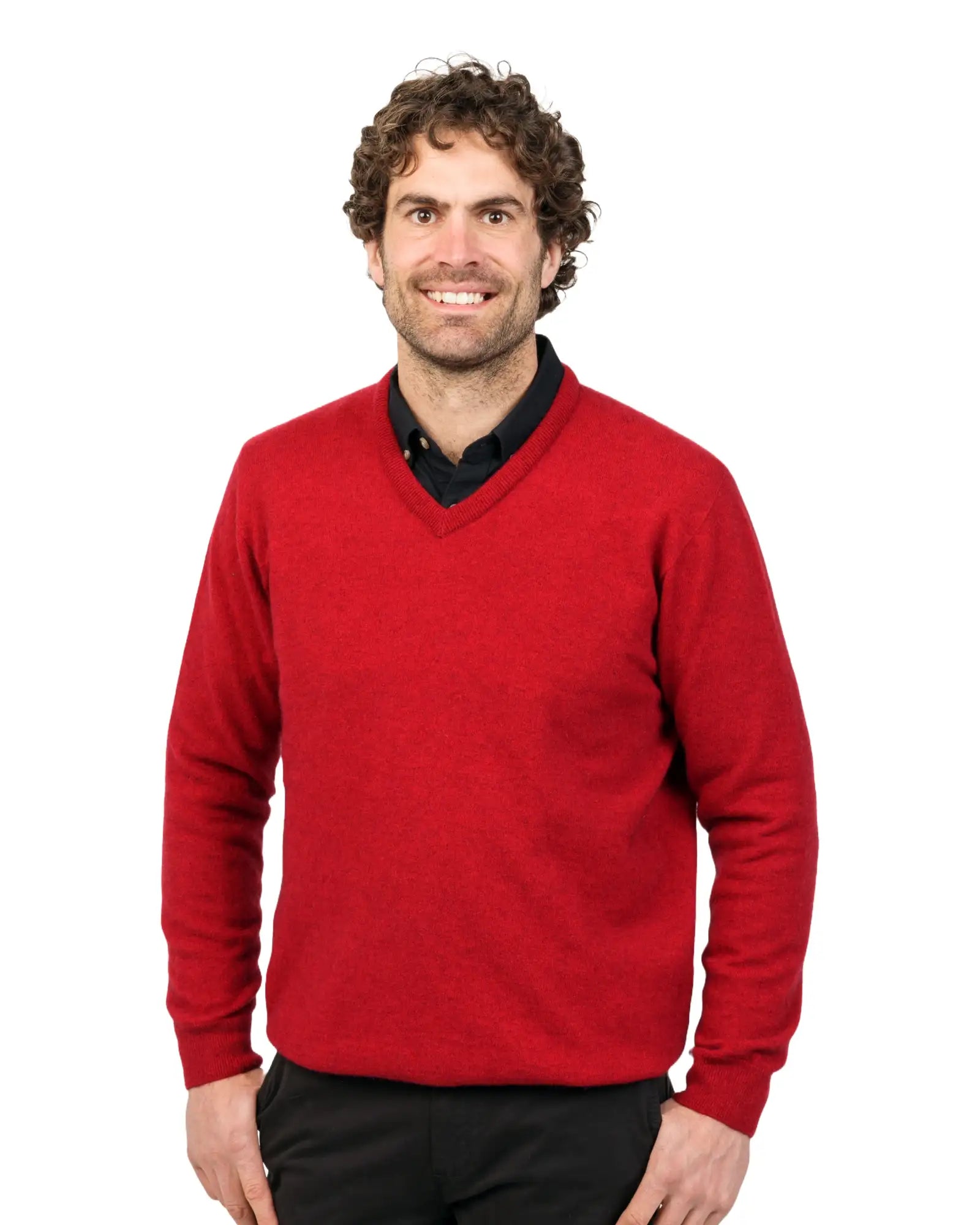 Premium Red Men's Possum Merino Wool Sweater - Soft, Warm & Durable NB121 - Perfect for Winter Outdoor Activities & Casual Wear